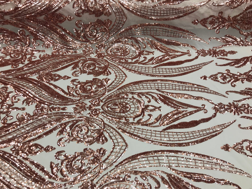 4 Way Stretch - Blush with Nude Mesh - Sequins Pattern Elegant Design Mesh Fabric Sold By The Yard