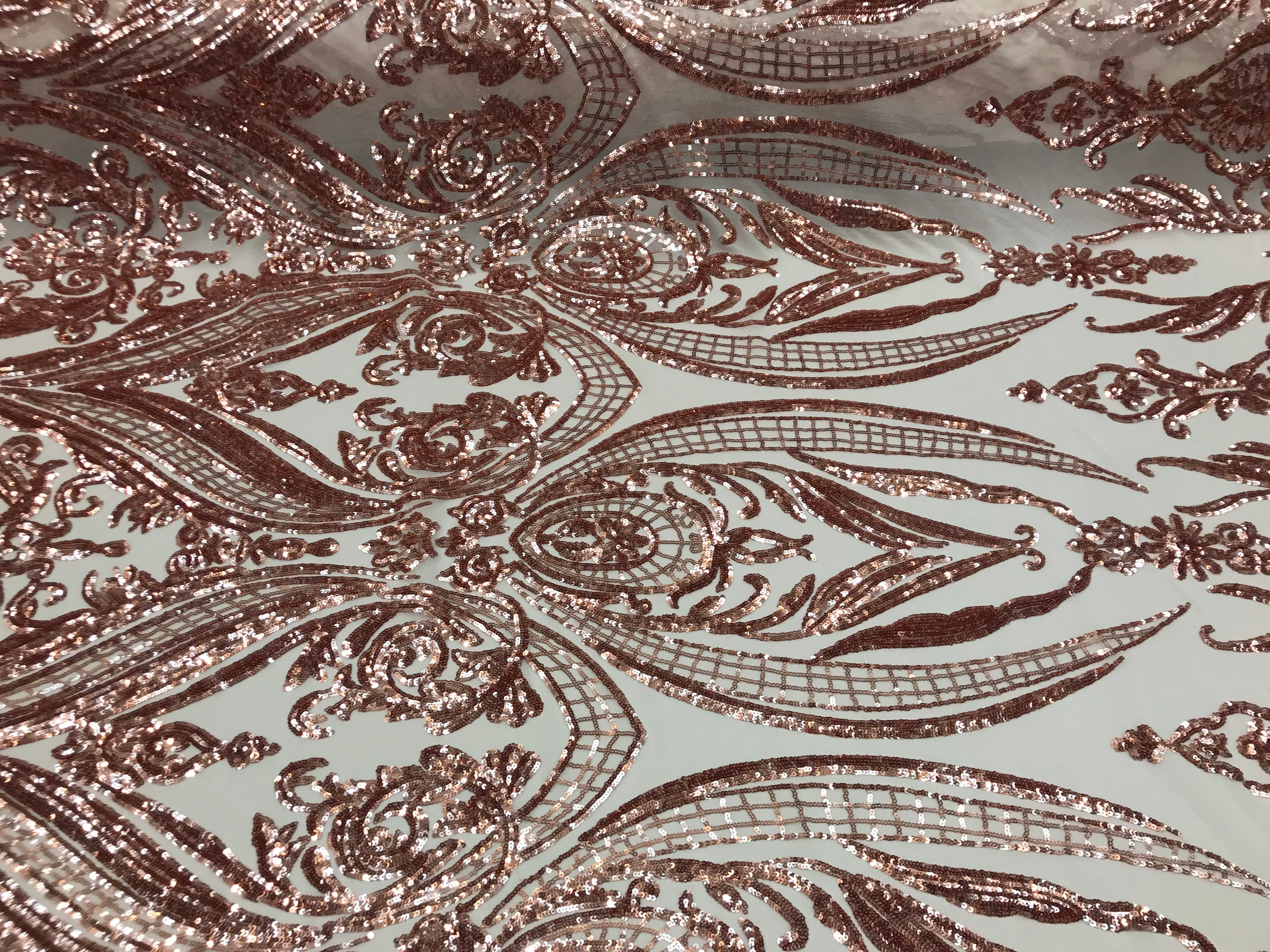 4 Way Stretch - Blush with Nude Mesh - Sequins Pattern Elegant Design Mesh Fabric Sold By The Yard