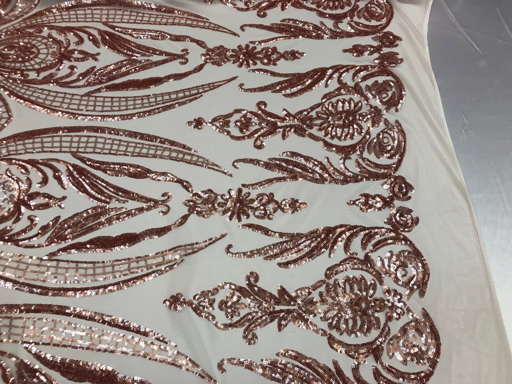 4 Way Stretch - Blush with Nude Mesh - Sequins Pattern Elegant Design Mesh Fabric Sold By The Yard