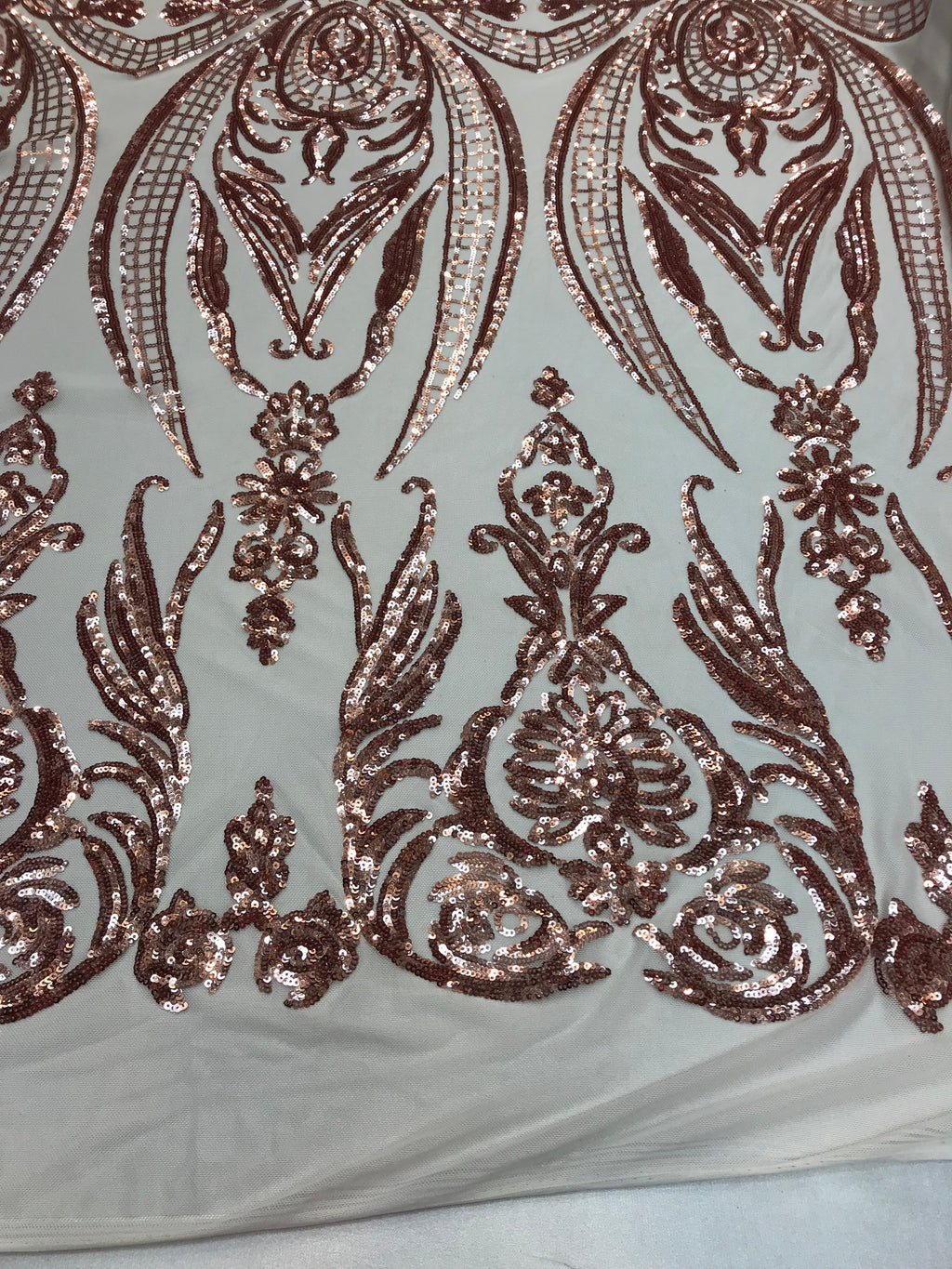 4 Way Stretch - Blush with Nude Mesh - Sequins Pattern Elegant Design Mesh Fabric Sold By The Yard