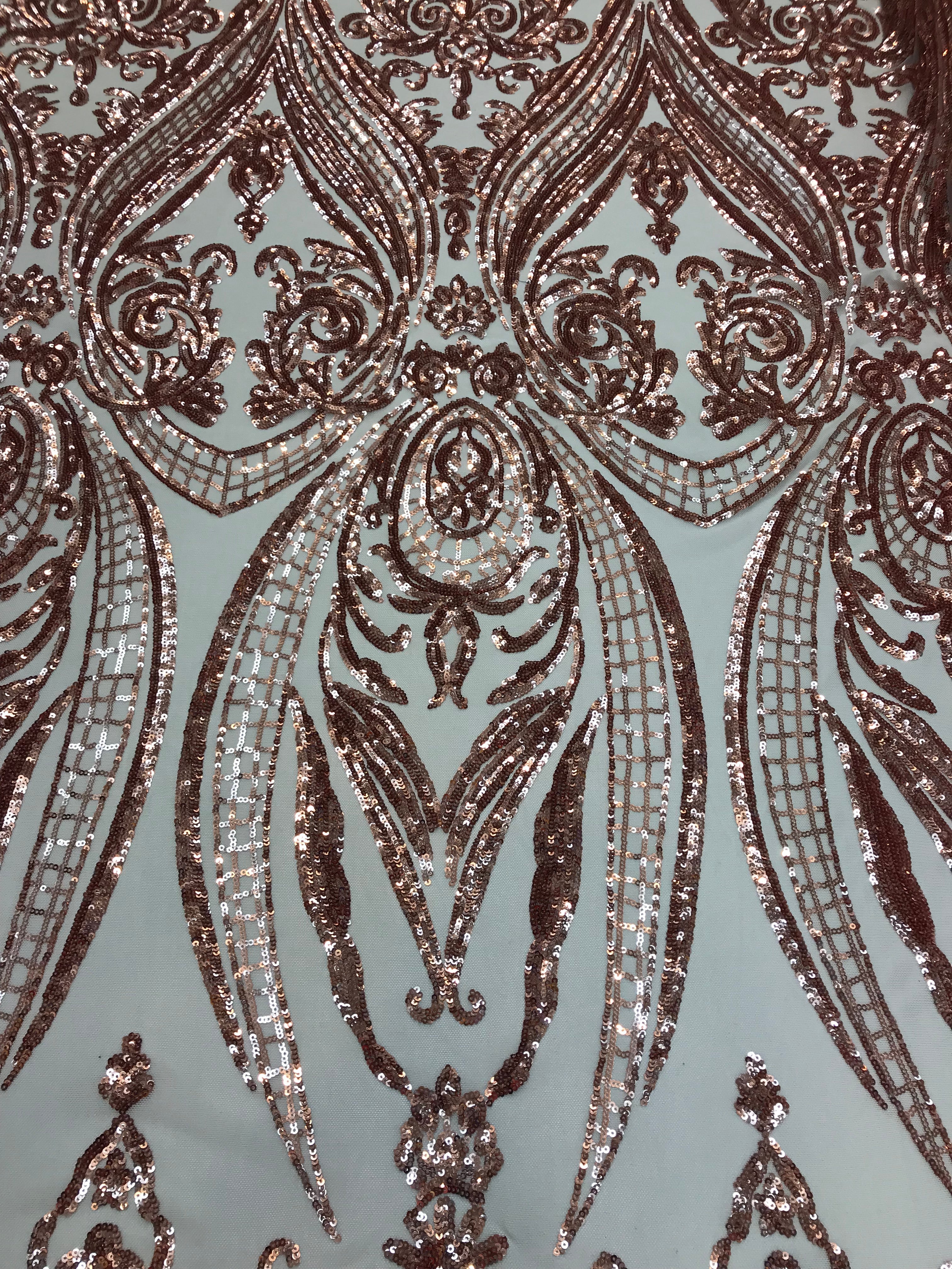 4 Way Stretch - Blush with Nude Mesh - Sequins Pattern Elegant Design Mesh Fabric Sold By The Yard