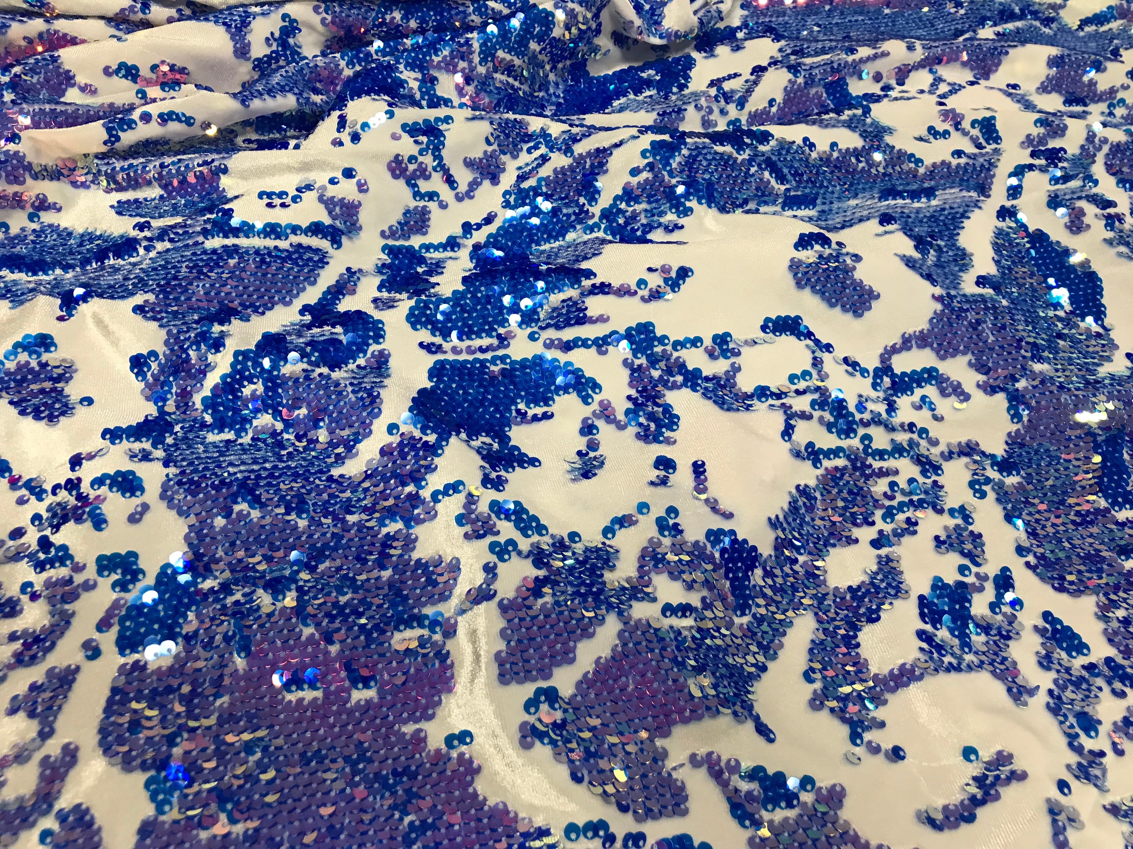 Velvet 4 Way Stretch - Iridescent Lilac - Shiny Reversible Sequins Fabric On White Velvet By Yard