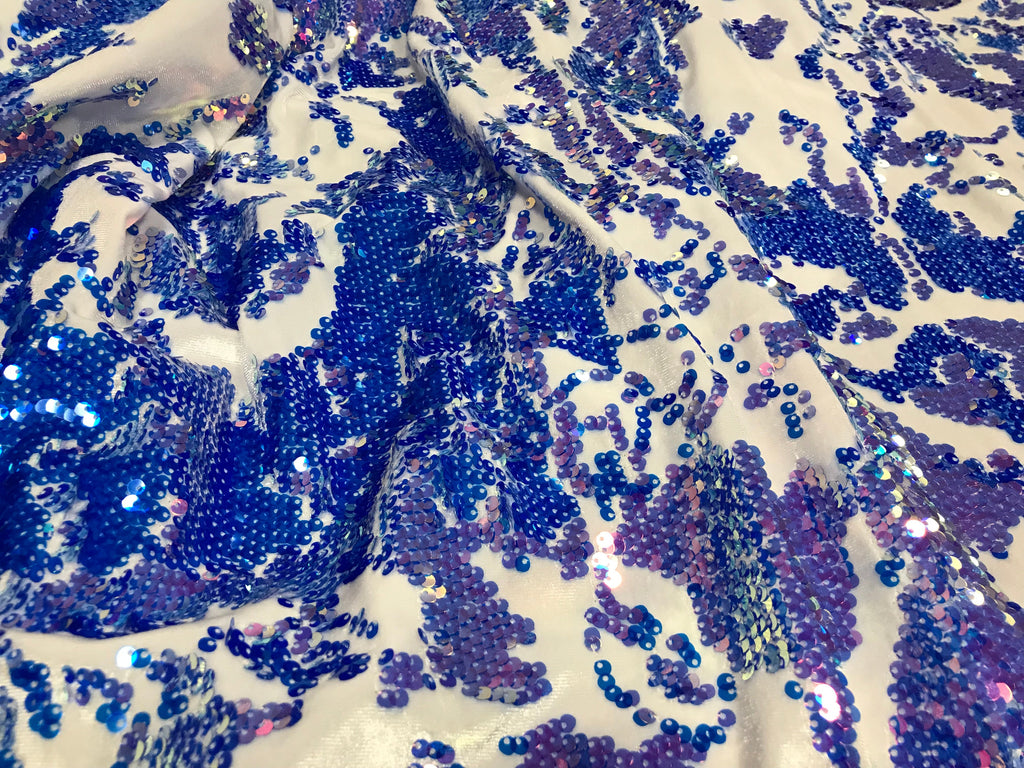 Velvet 4 Way Stretch - Iridescent Lilac - Shiny Reversible Sequins Fabric On White Velvet By Yard