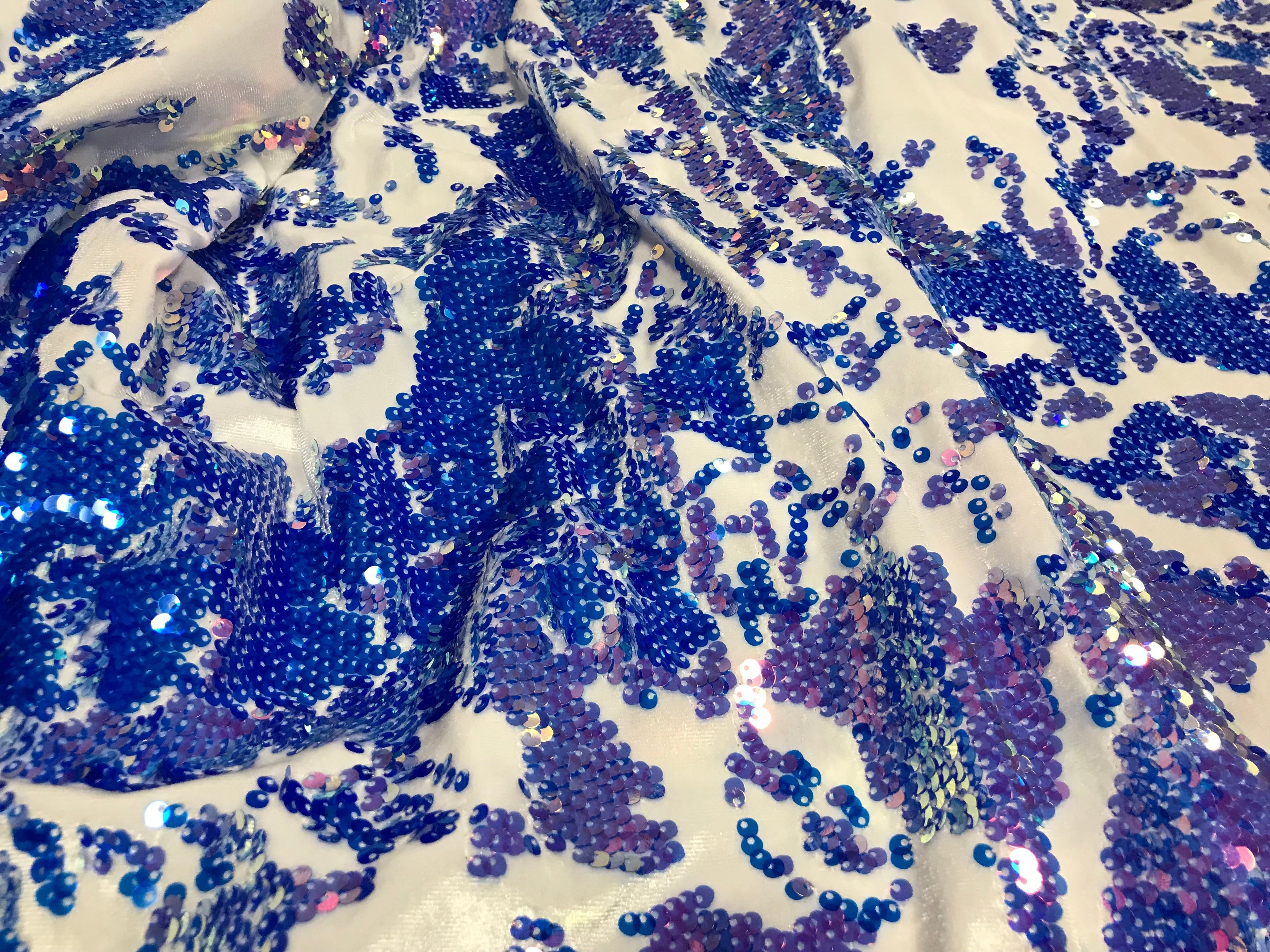 Velvet 4 Way Stretch - Iridescent Lilac - Shiny Reversible Sequins Fabric On White Velvet By Yard
