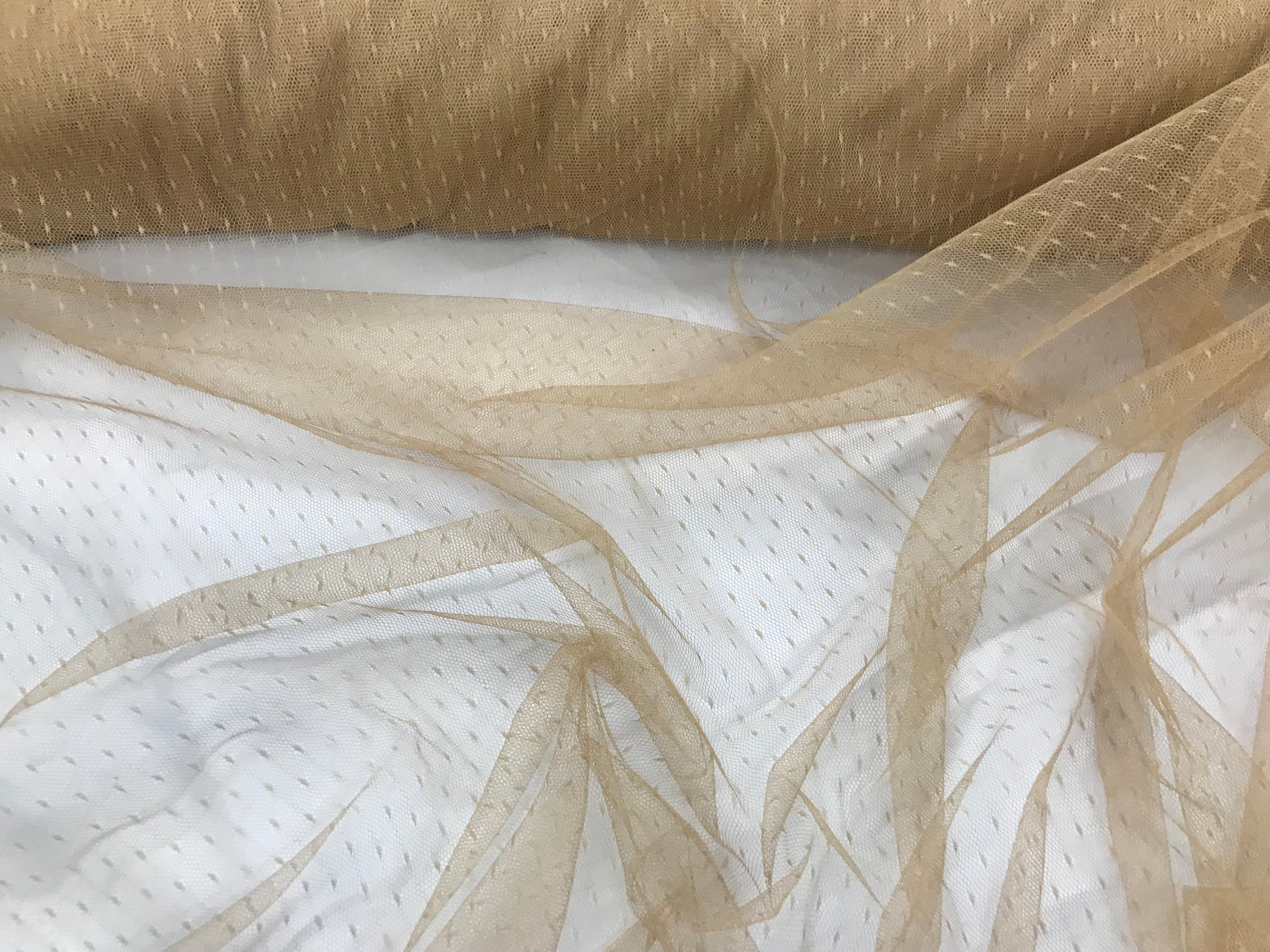 English Netting - Champagne - Mesh Net Fabric For Bridal Veil & Wedding Decor - By The Yard 58"/60"