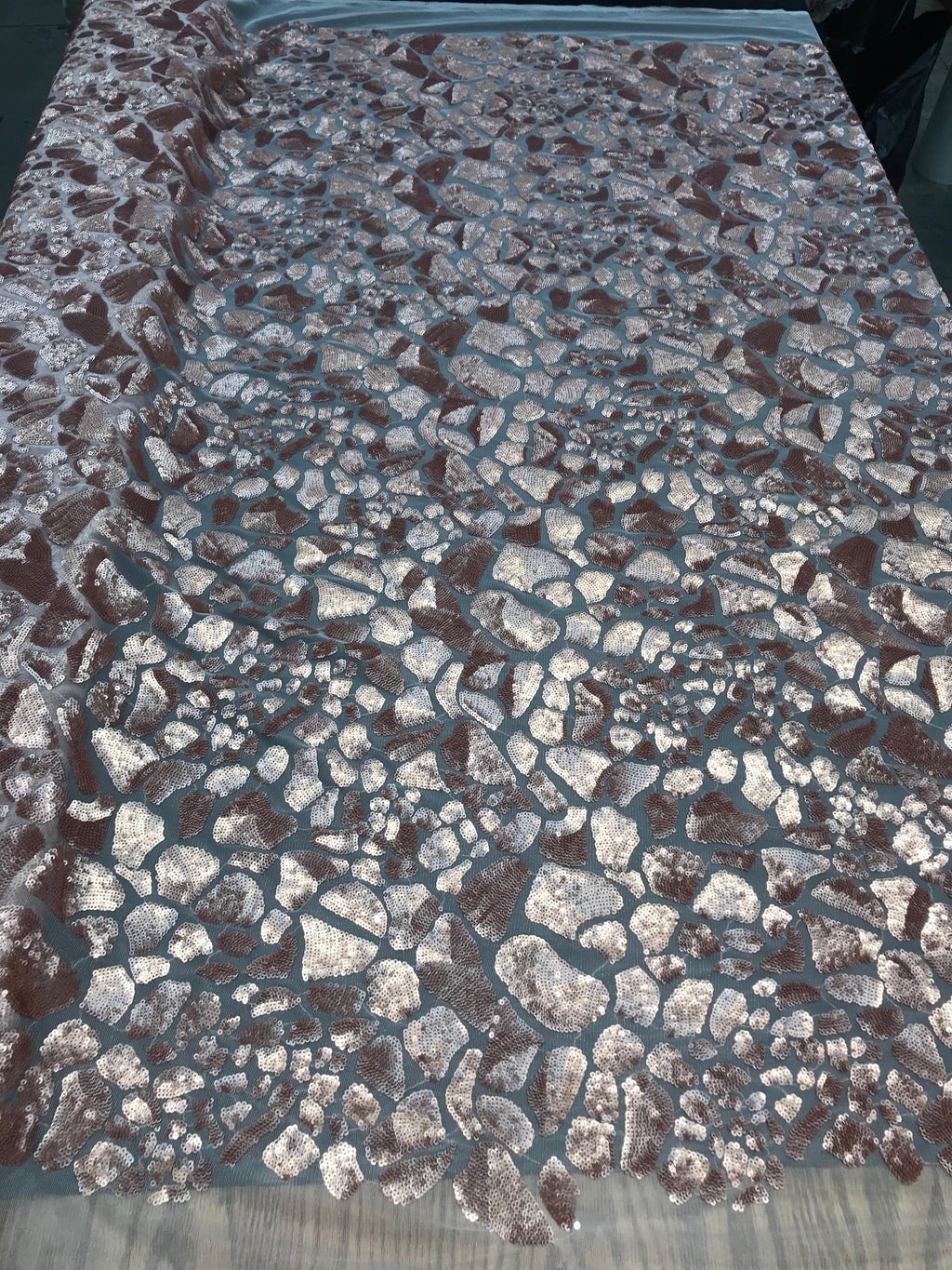 Leopard Sequins Fabric - Blush - Animal Print Shiny Sequins Design 2 Way Stretch Sold By The Yard