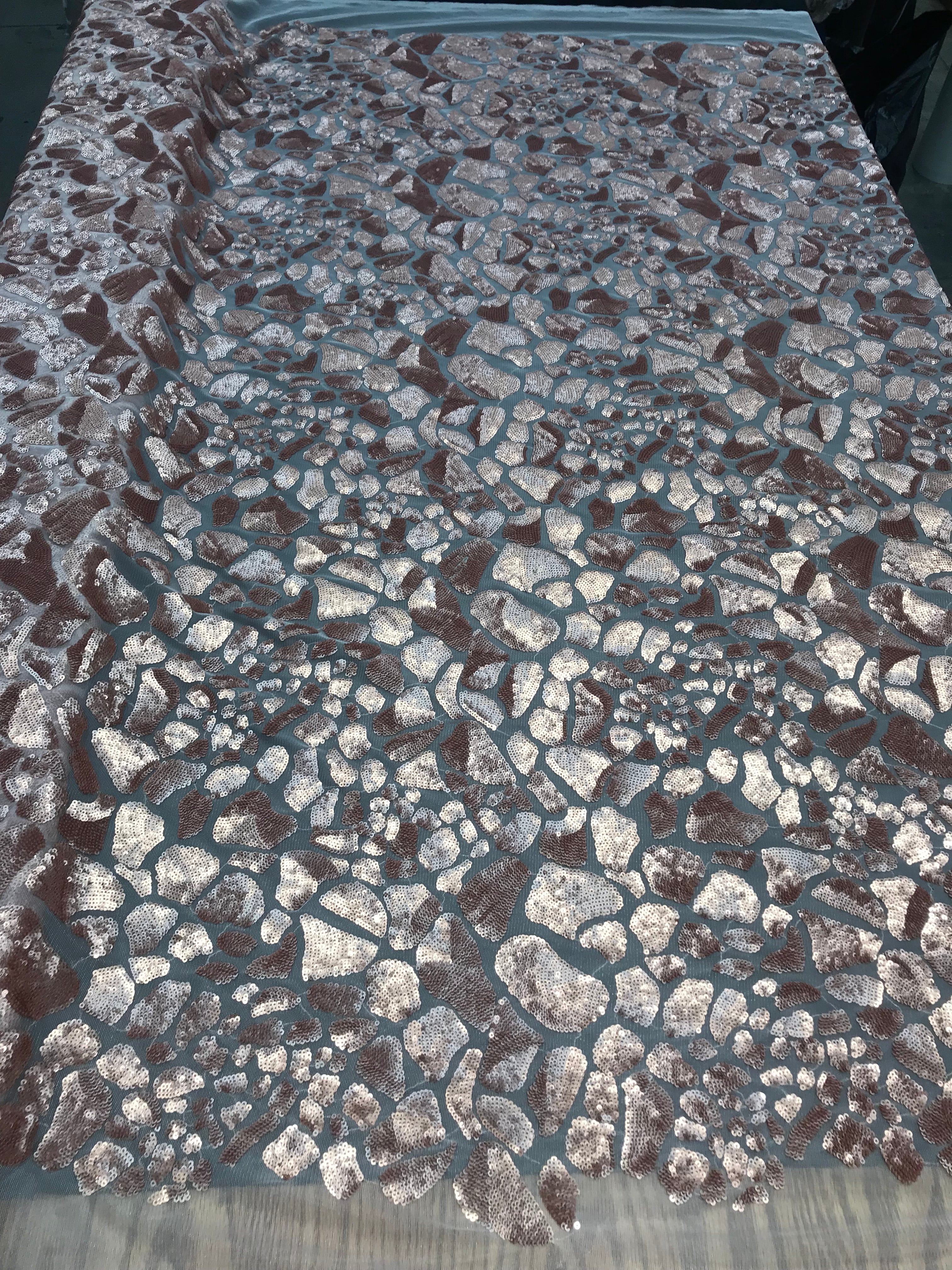 Leopard Sequins Fabric - Blush - Animal Print Shiny Sequins Design 2 Way Stretch Sold By The Yard