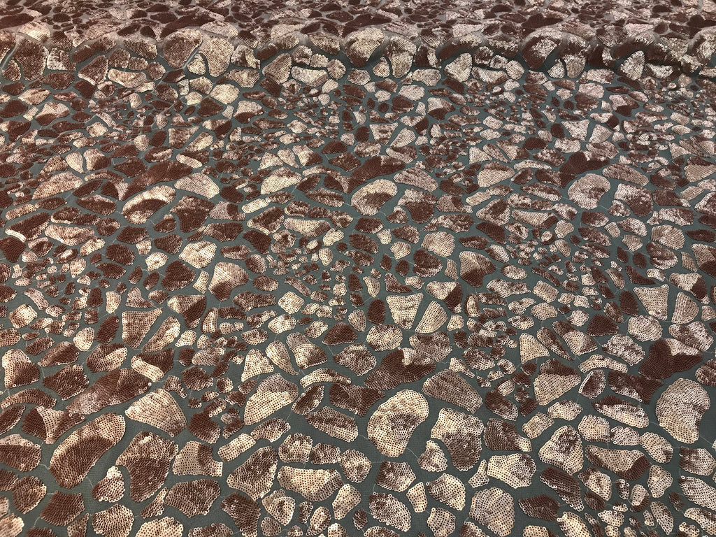 Leopard Sequins Fabric - Blush - Animal Print Shiny Sequins Design 2 Way Stretch Sold By The Yard