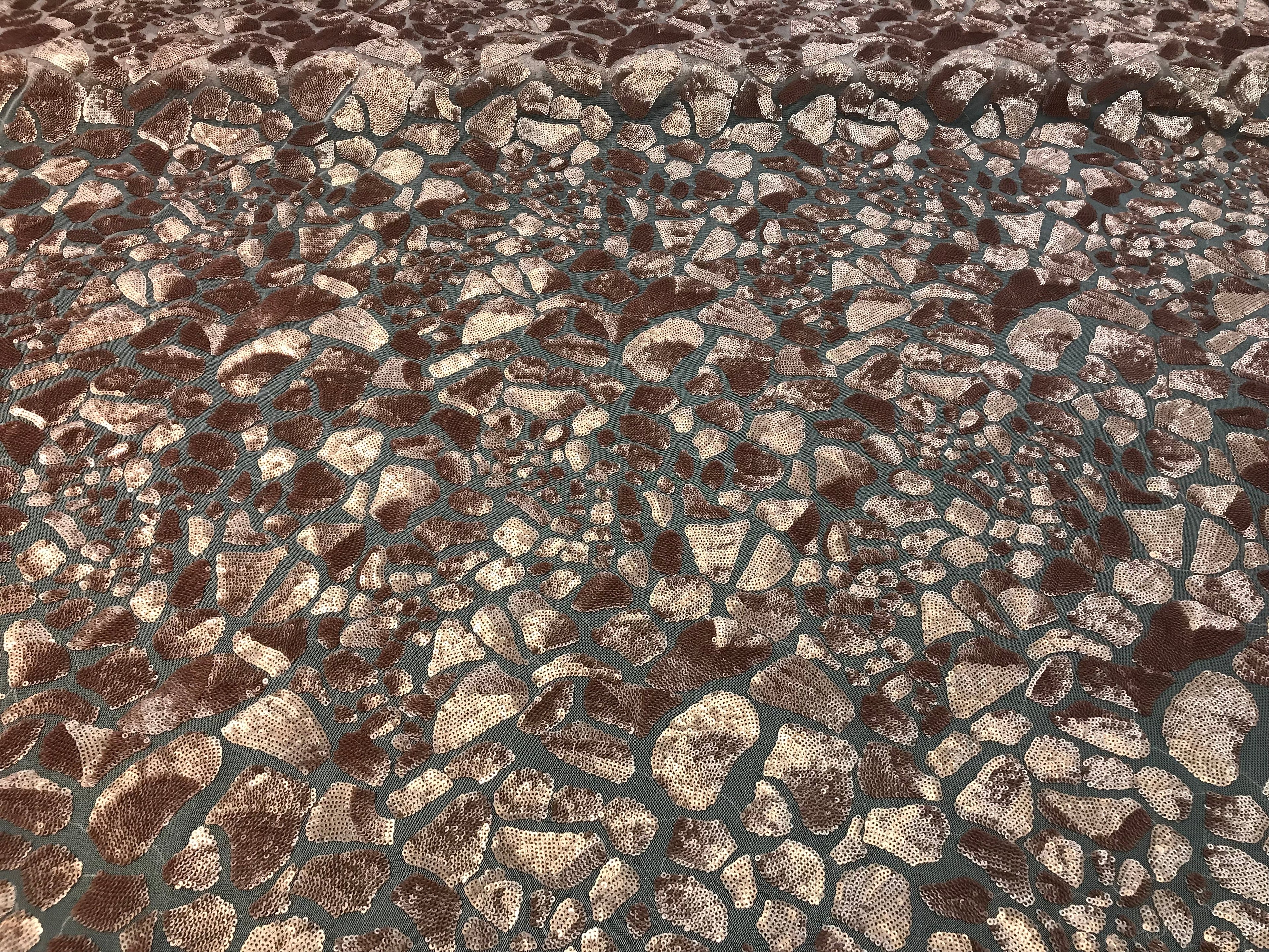 Leopard Sequins Fabric - Blush - Animal Print Shiny Sequins Design 2 Way Stretch Sold By The Yard