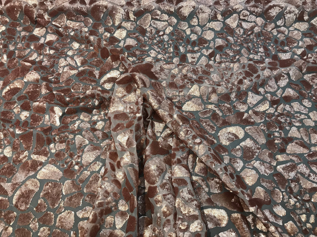 Leopard Sequins Fabric - Blush - Animal Print Shiny Sequins Design 2 Way Stretch Sold By The Yard