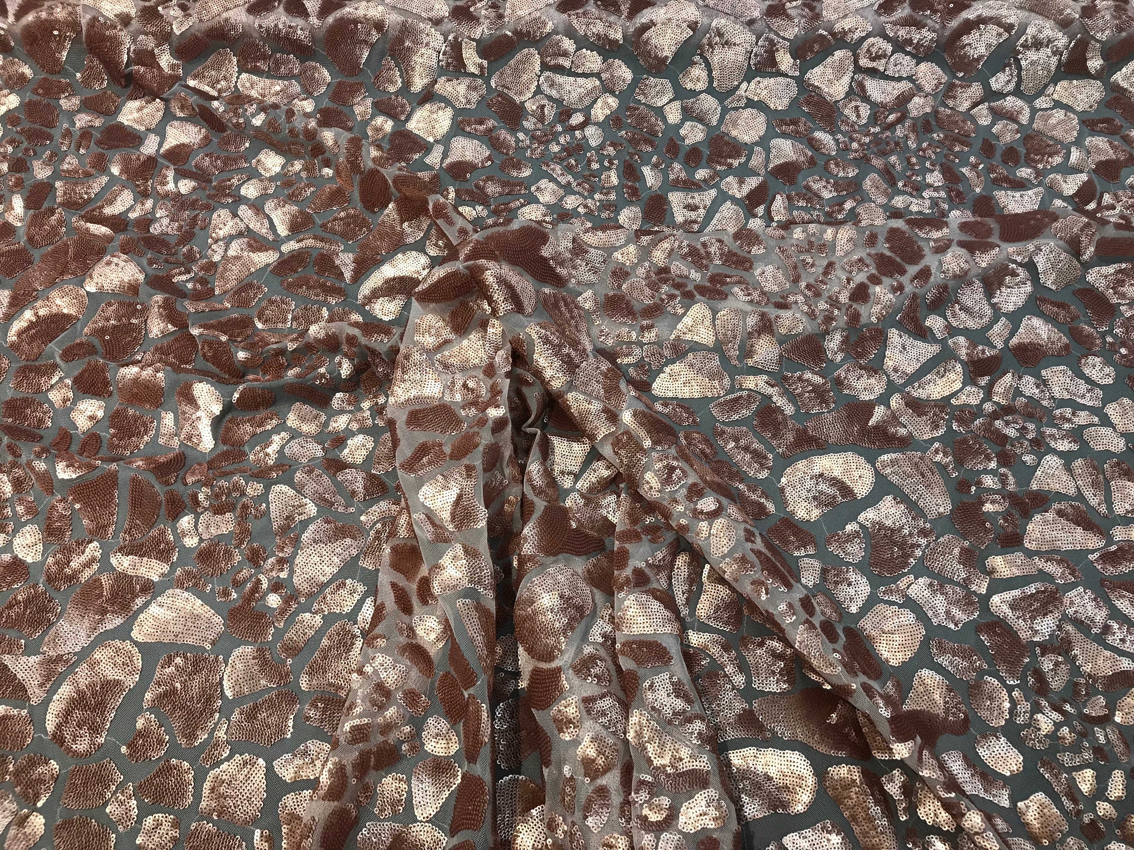 Leopard Sequins Fabric - Blush - Animal Print Shiny Sequins Design 2 Way Stretch Sold By The Yard