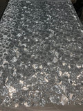 Leopard Sequins Fabric - Silver - Animal Print Shiny Sequins Design 2 Way Stretch Sold By The Yard