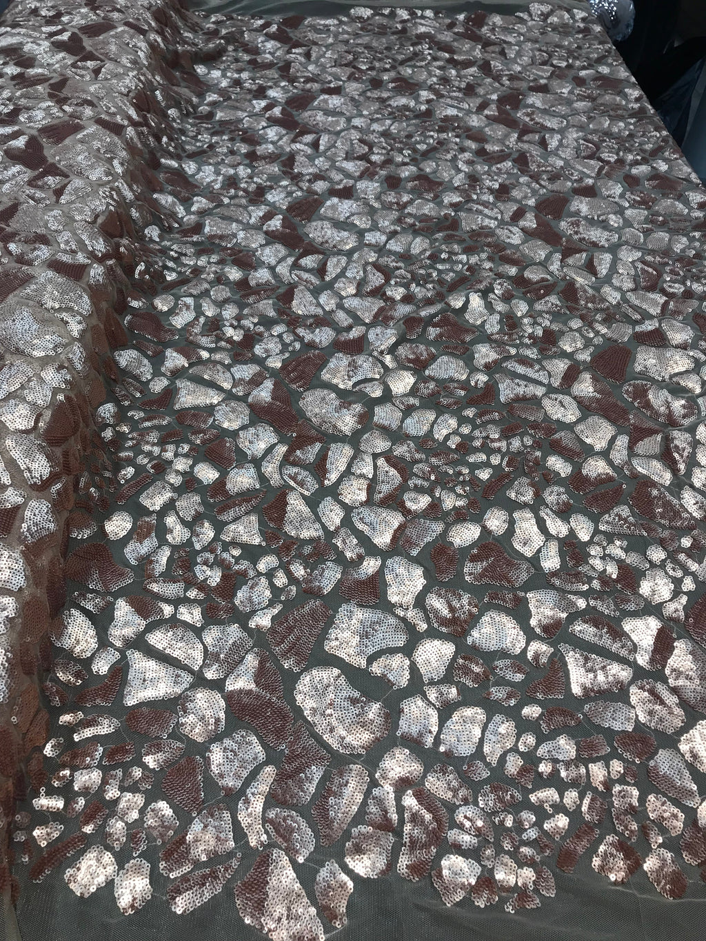 Leopard Sequins Fabric - Khaki - Animal Print Shiny Sequins Design 2 Way Stretch Sold By The Yard