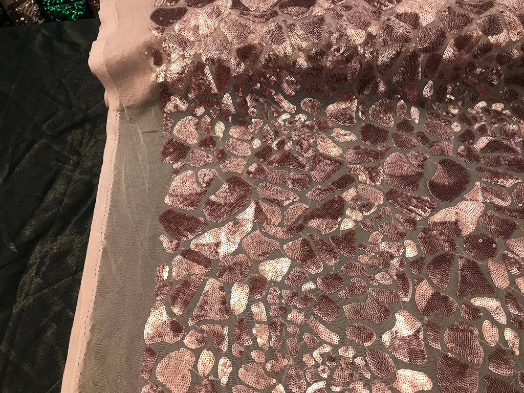 Leopard Sequins Fabric - Dusty Rose Animal Print Shiny Sequins Design 2 Way Stretch Sold By Yard