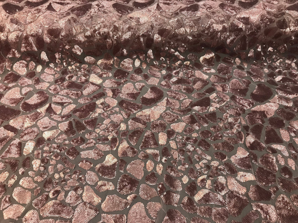 Leopard Sequins Fabric - Dusty Rose Animal Print Shiny Sequins Design 2 Way Stretch Sold By Yard