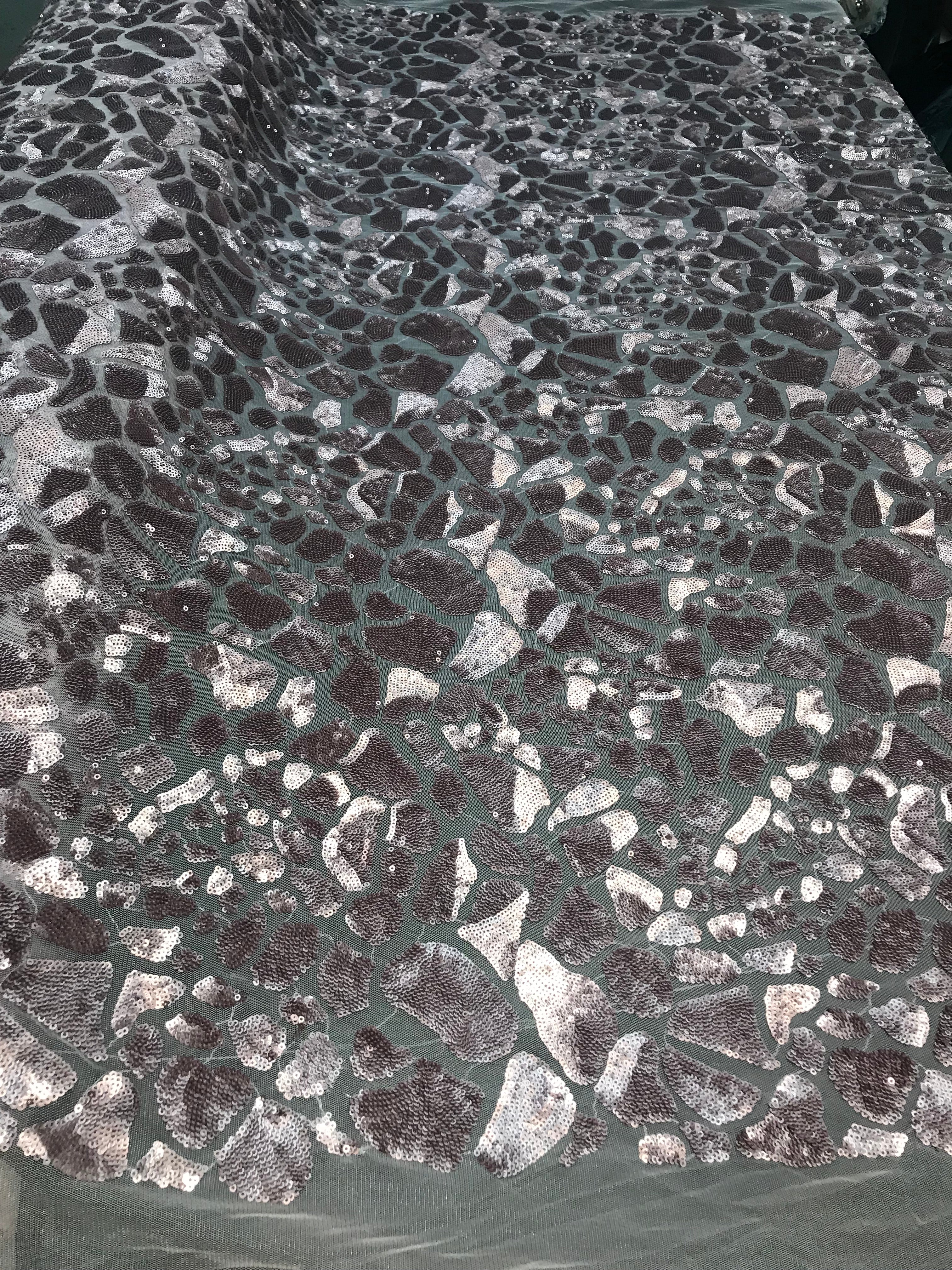 Leopard Sequins Fabric - Dusty Rose Animal Print Shiny Sequins Design 2 Way Stretch Sold By Yard