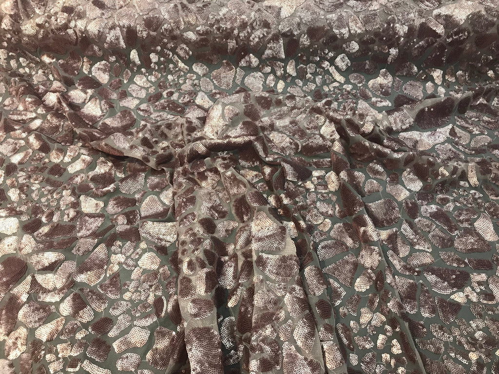 Leopard Sequins Fabric - Dusty Rose Animal Print Shiny Sequins Design 2 Way Stretch Sold By Yard