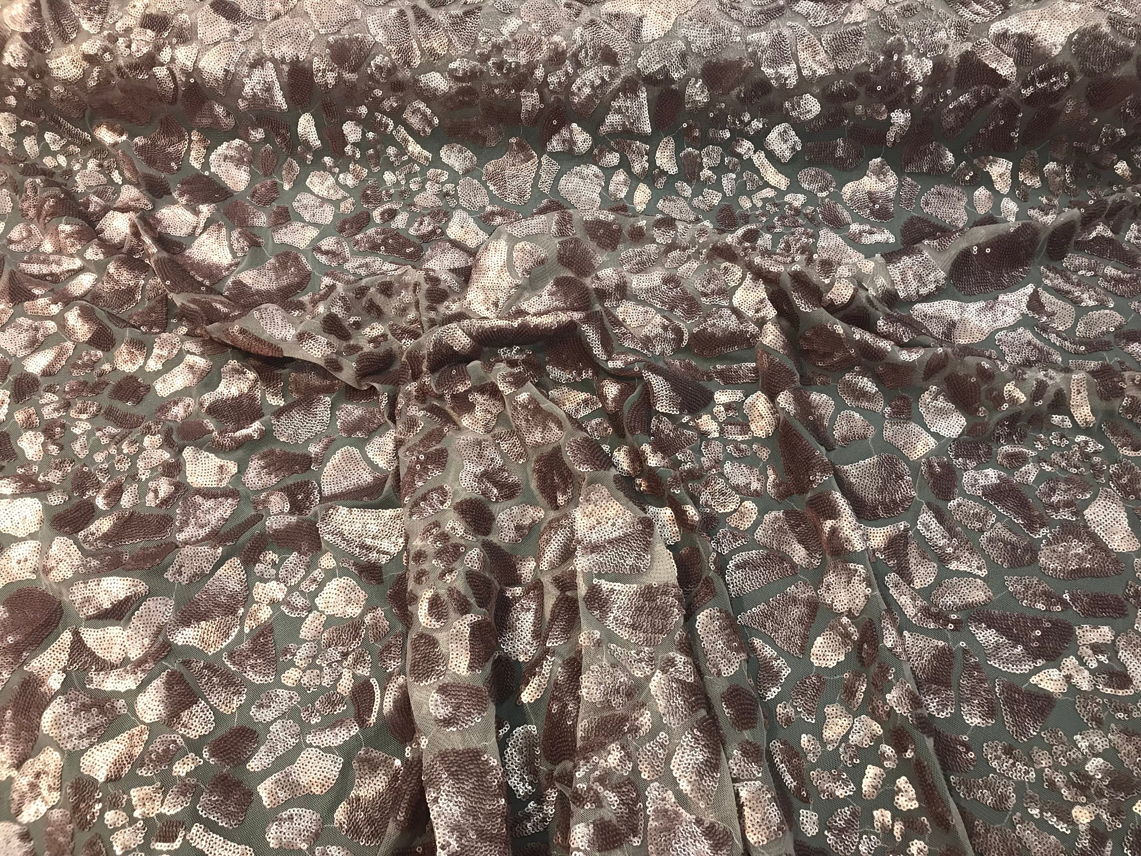Leopard Sequins Fabric - Dusty Rose Animal Print Shiny Sequins Design 2 Way Stretch Sold By Yard