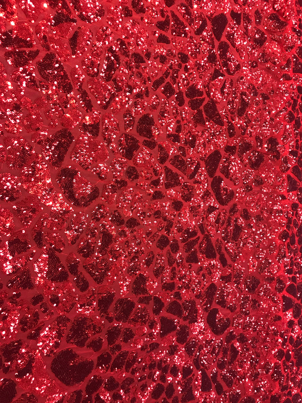 Leopard Sequins Fabric - Red - Animal Print Shiny Sequins Design 2 Way Stretch Sold By The Yard