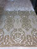 Beaded Feather Fabric - Honey Gold Embroidered Luxury Mesh Lace with Beads and Feathers By The Yard