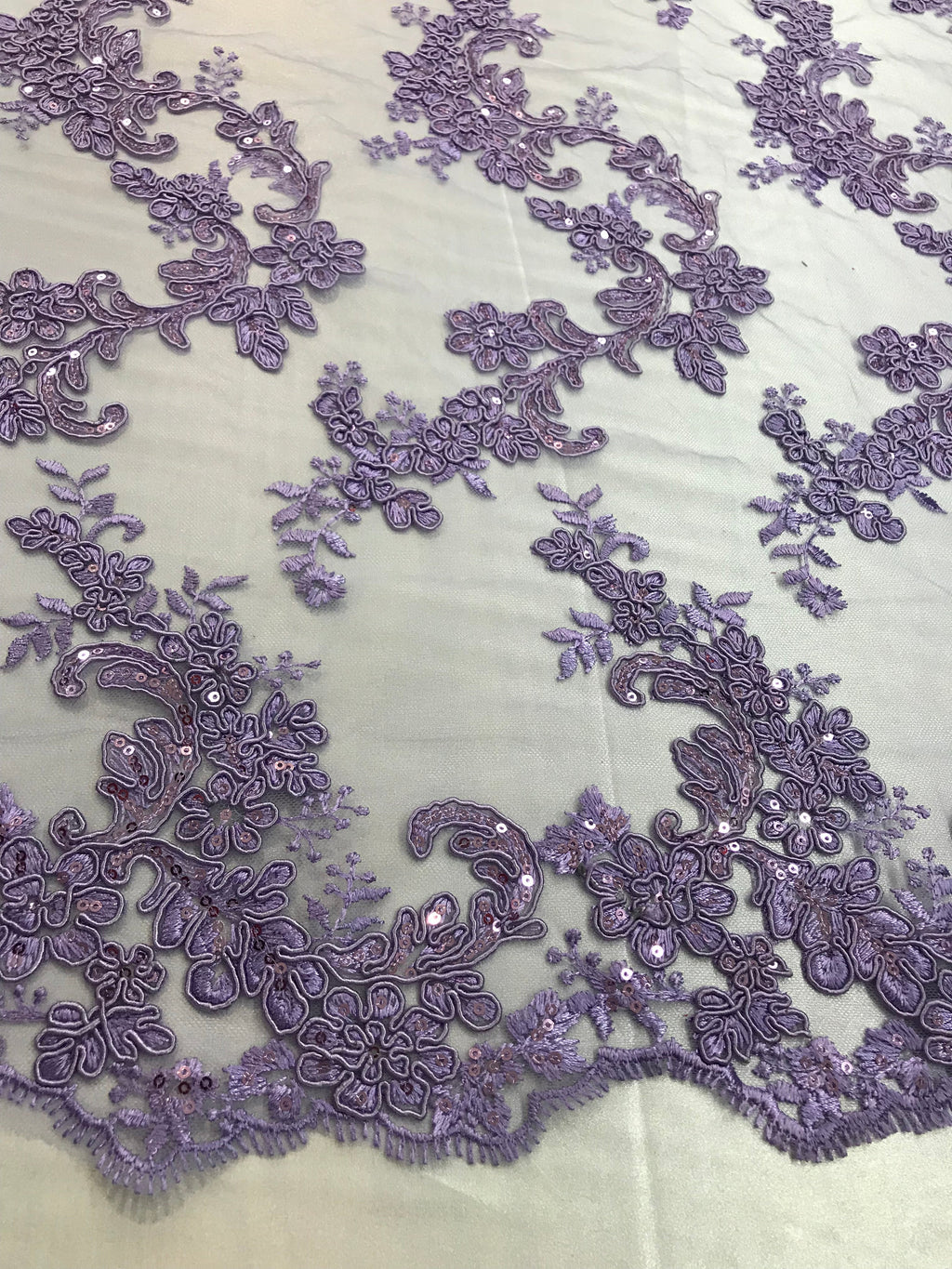 Floral Lace Fabric - Lilac - Flowers Embroidery Sequins Mesh Design Fabric Sold By The Yard