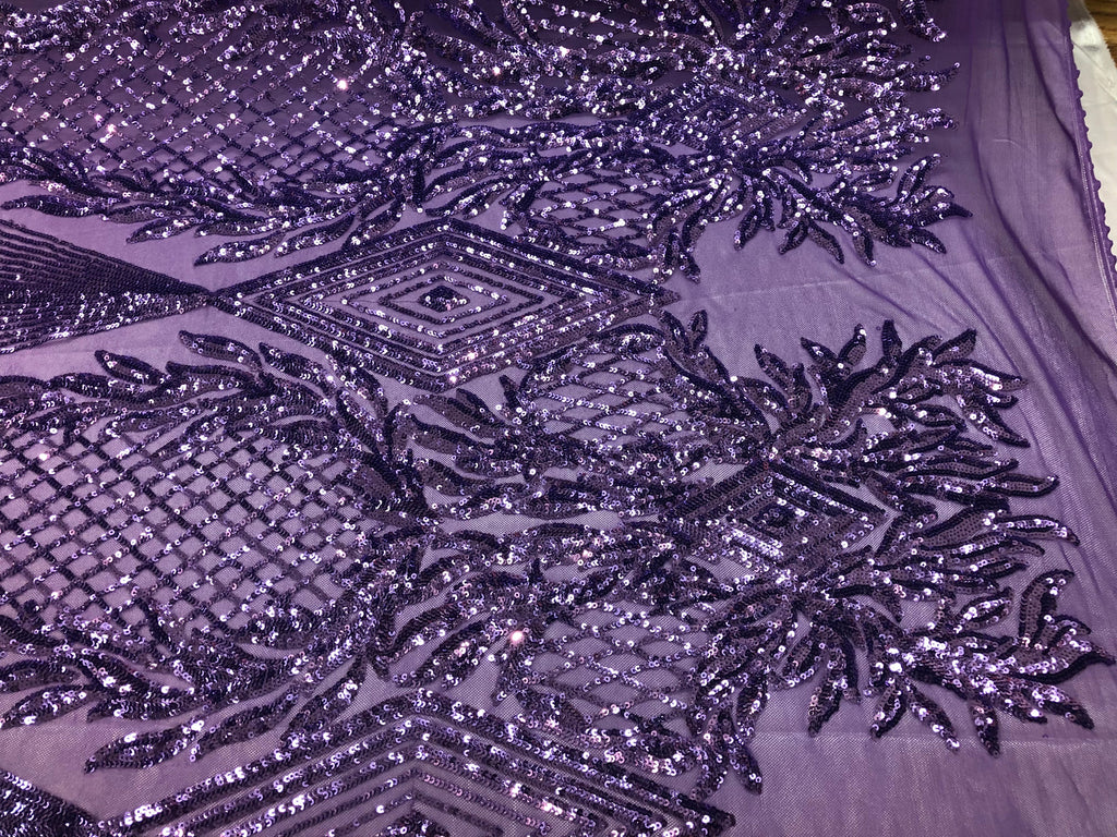 4 Way Stretch Lilac Geometric Design Sequins On Mesh Beautiful Fashion Fabrics Sold By Yard