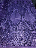 4 Way Stretch Lilac Geometric Design Sequins On Mesh Beautiful Fashion Fabrics Sold By Yard