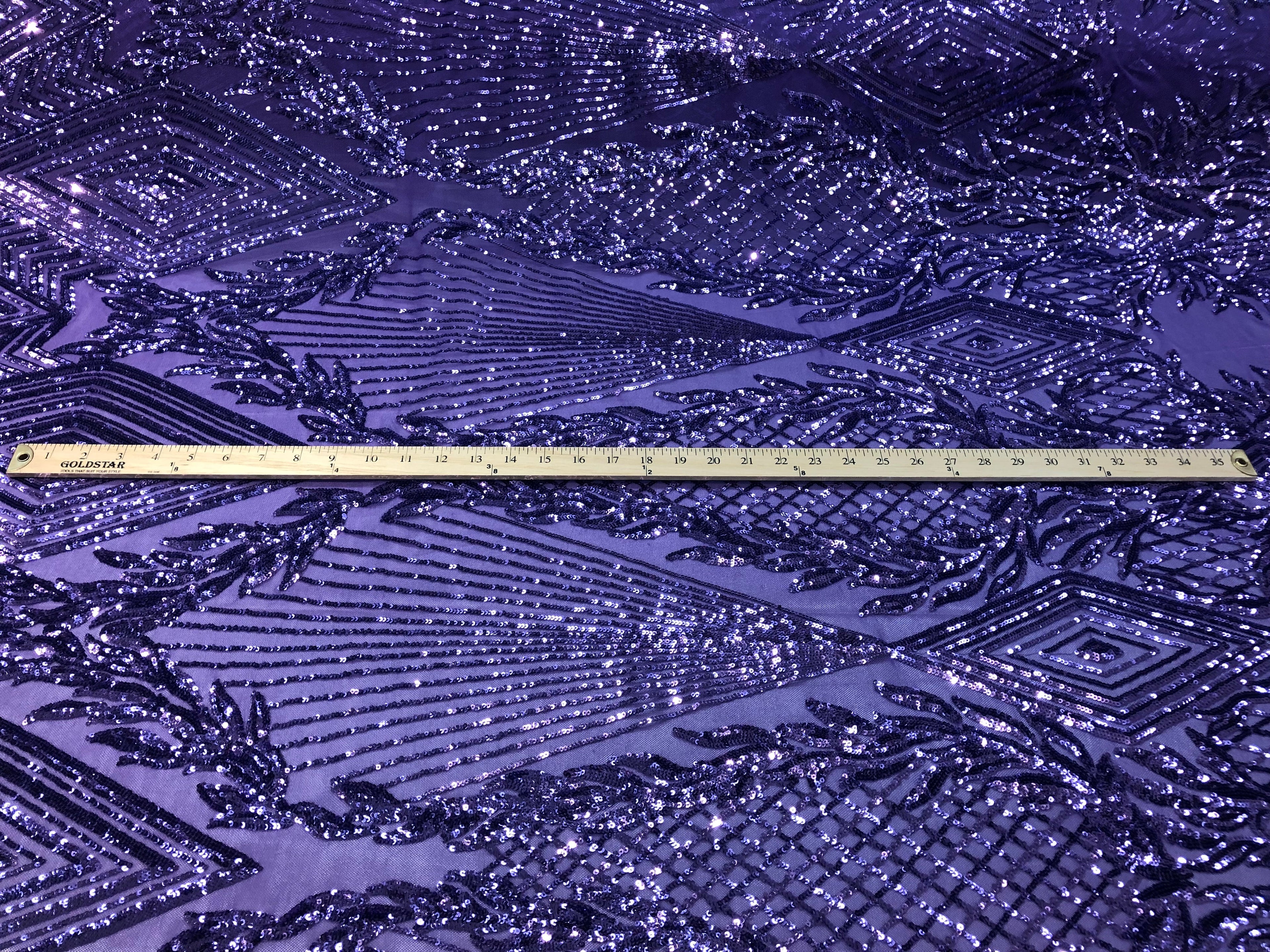 4 Way Stretch Lilac Geometric Design Sequins On Mesh Beautiful Fashion Fabrics Sold By Yard