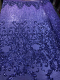4 Way Stretch - Lilac - Damask Net Design Sequins On Mesh Elegant Fashion Fabrics Sold By Yard