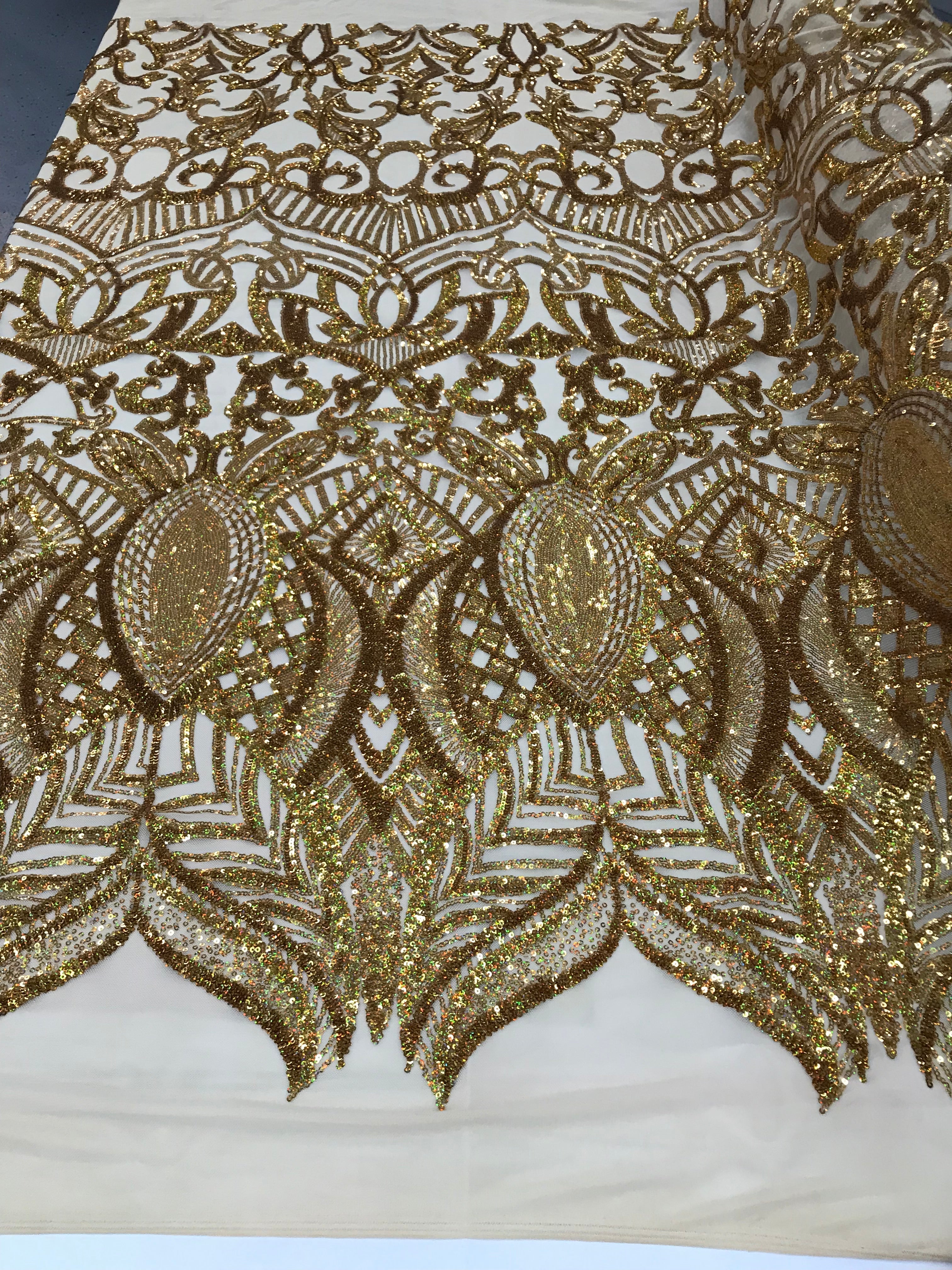 4 Way Stretch Hologram Royalty Design Sequin On Mesh for Fancy Dress/Prom/Gown (7 Different Colors)