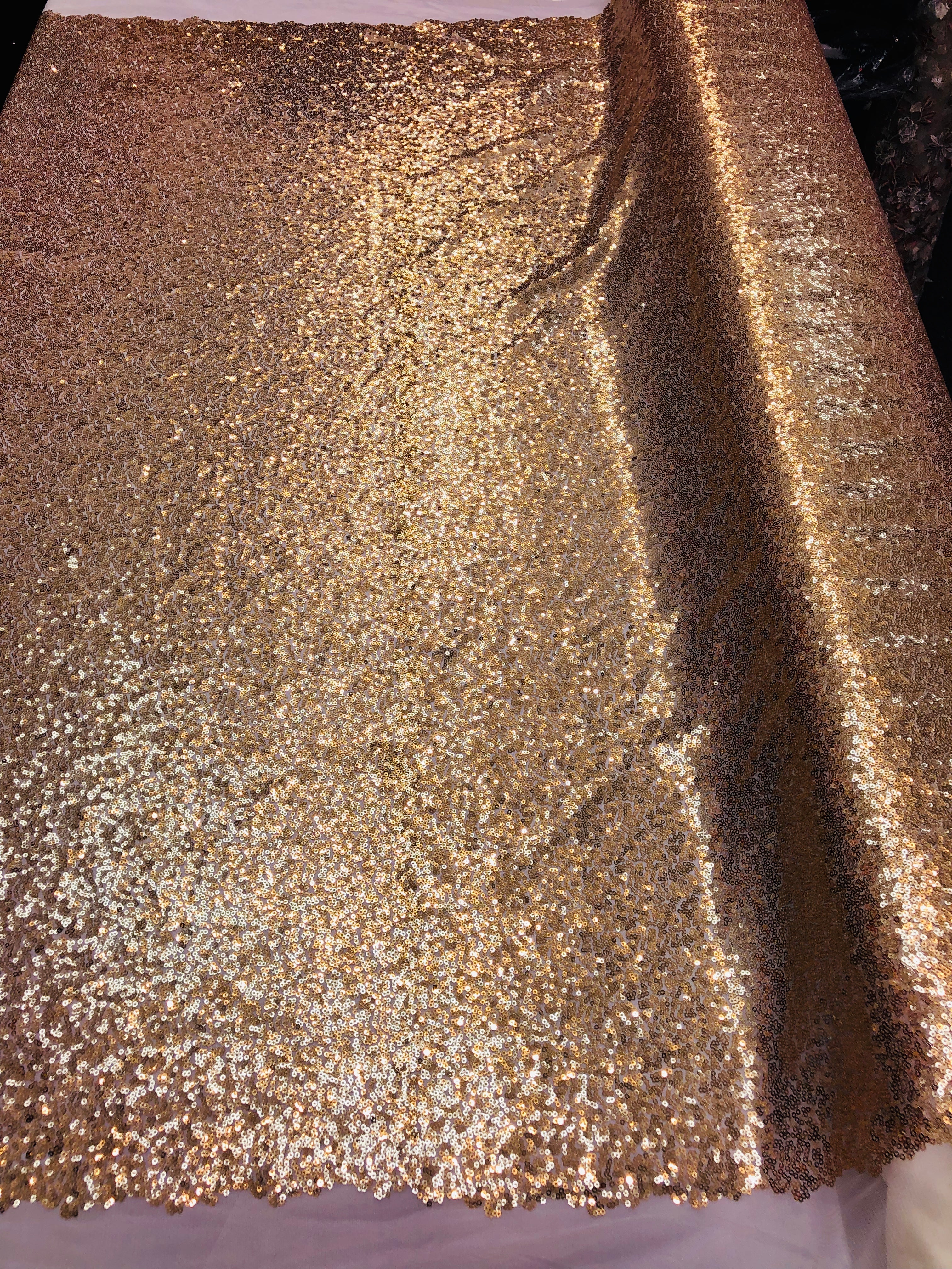 Mini Glitz Sequins - Light Gold -  Stretch Shiny Sequins Mesh Fabric Sold By The Yard