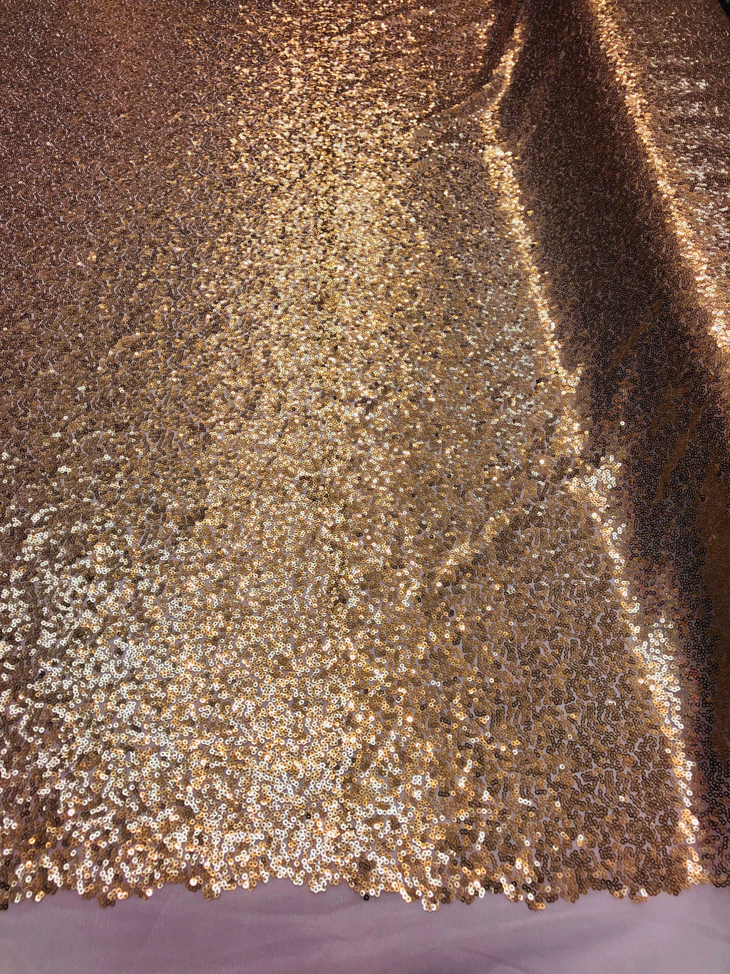 Mini Glitz Sequins - Light Gold -  Stretch Shiny Sequins Mesh Fabric Sold By The Yard
