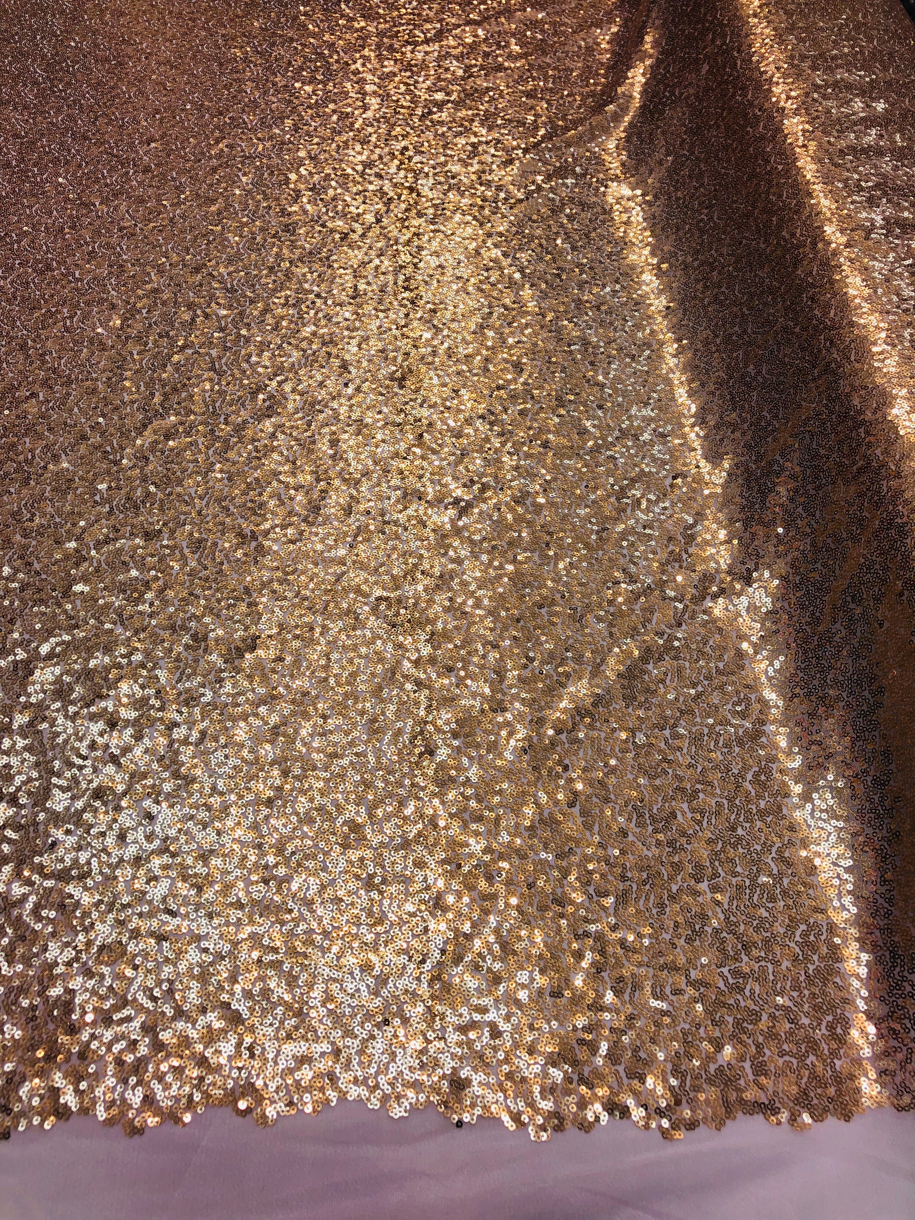 Mini Glitz Sequins - Light Gold -  Stretch Shiny Sequins Mesh Fabric Sold By The Yard