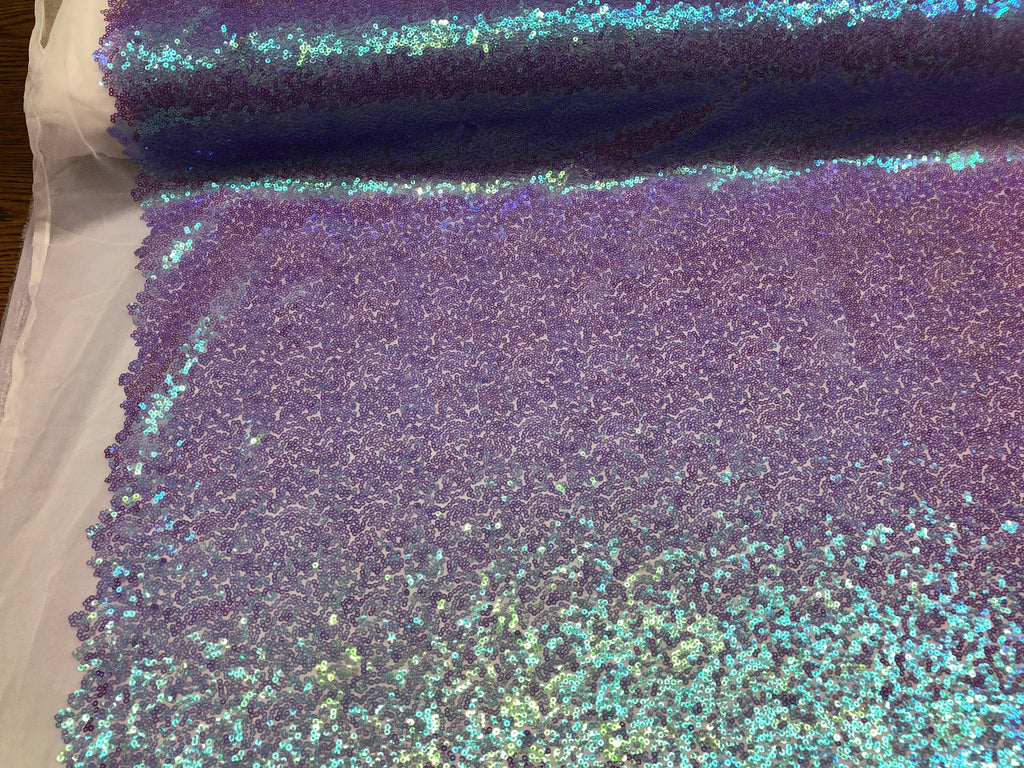 Mini Glitz Sequins - Iridescent Lilac - Stretch Shiny Sequins Mesh Fabric Sold By The Yard