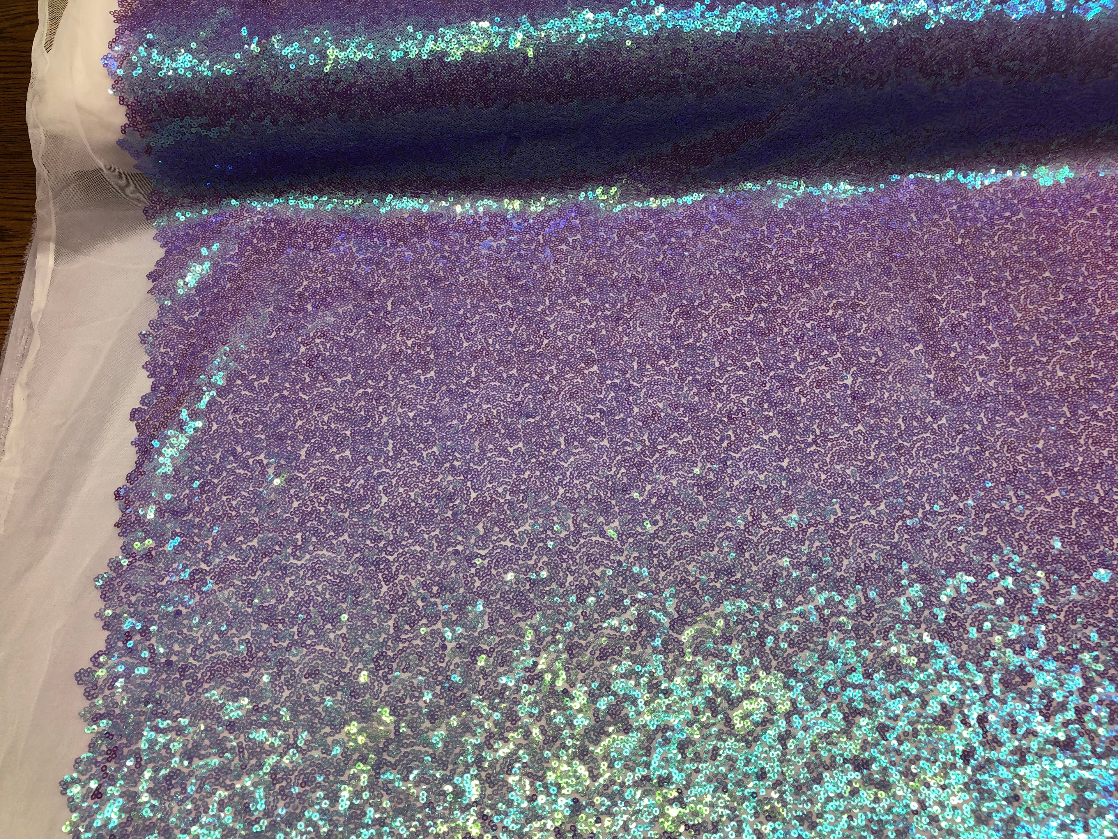 Mini Glitz Sequins - Iridescent Lilac - Stretch Shiny Sequins Mesh Fabric Sold By The Yard