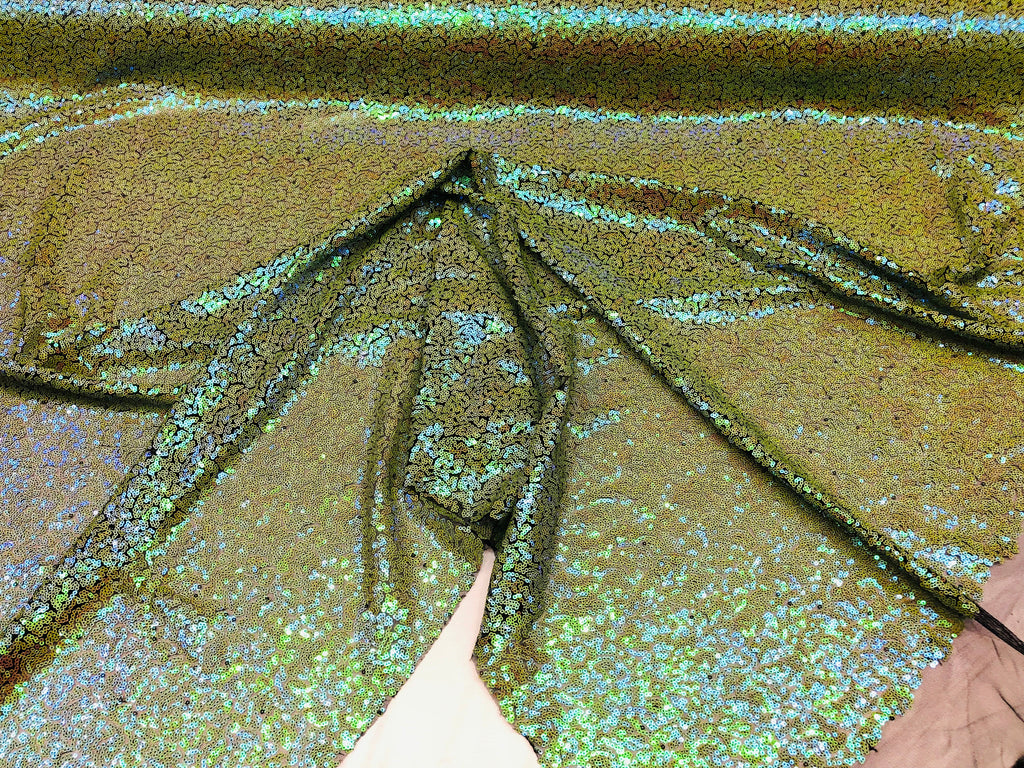Mini Glitz Sequins - Avocado Green - 2 Way Stretch Shiny Sequins Mesh Fabric Sold By The Yard