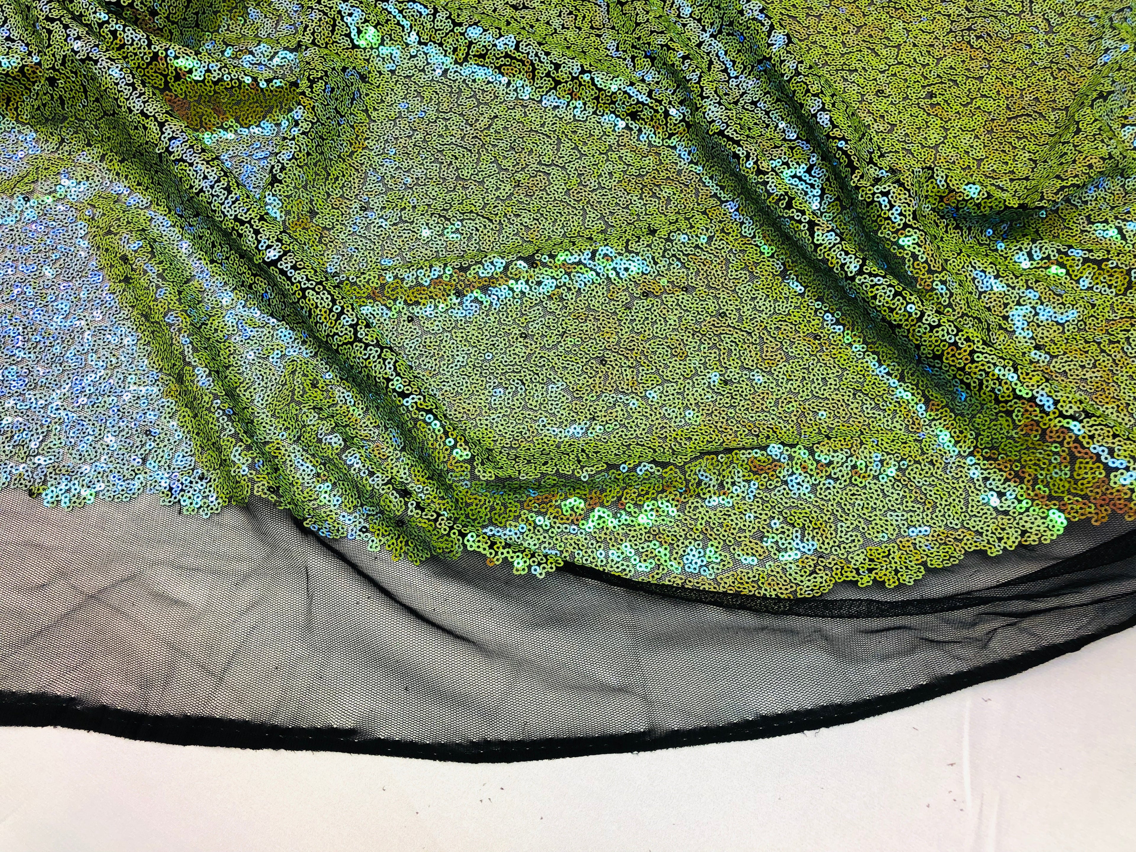 Mini Glitz Sequins - Avocado Green - 2 Way Stretch Shiny Sequins Mesh Fabric Sold By The Yard