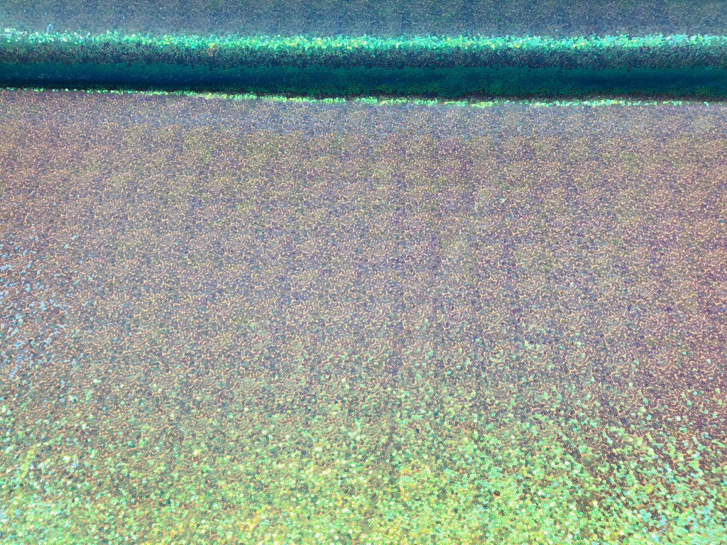 Mini Glitz Sequins - Iridescent Turquoise - Stretch Shiny Sequins Mesh Fabric Sold By The Yard
