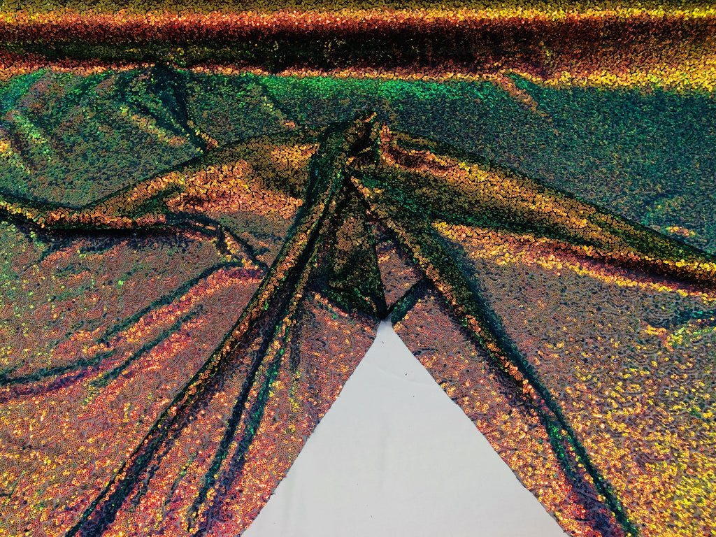 Mini Glitz Sequins - Iridescent Rainbow -  Stretch Shiny Sequins Mesh Fabric Sold By The Yard