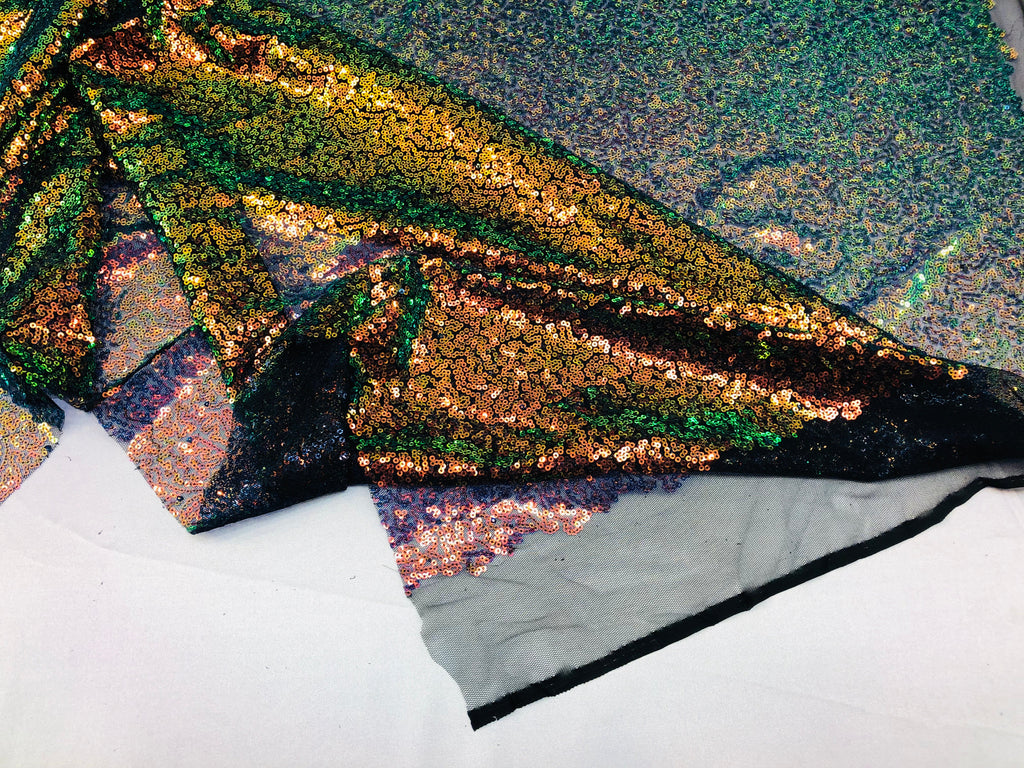 Mini Glitz Sequins - Iridescent Rainbow -  Stretch Shiny Sequins Mesh Fabric Sold By The Yard