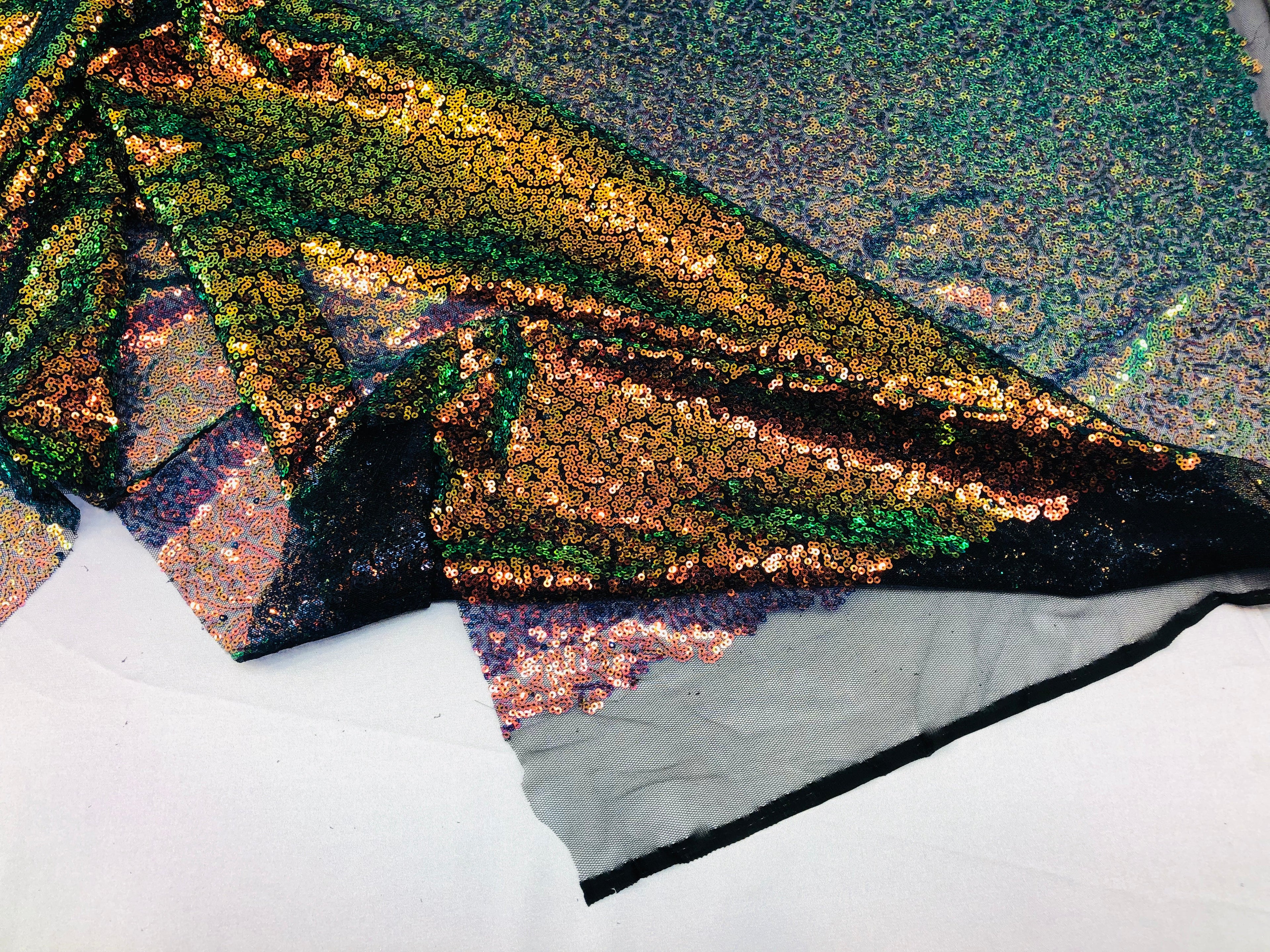 Mini Glitz Sequins - Iridescent Rainbow -  Stretch Shiny Sequins Mesh Fabric Sold By The Yard