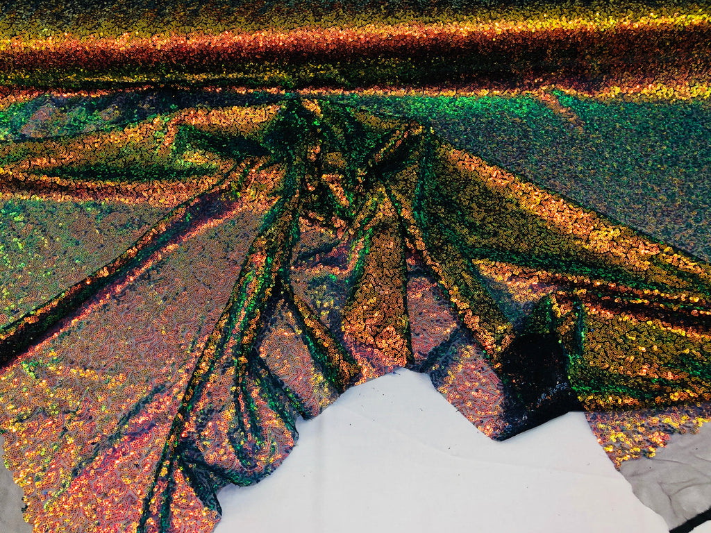 Mini Glitz Sequins - Iridescent Rainbow -  Stretch Shiny Sequins Mesh Fabric Sold By The Yard