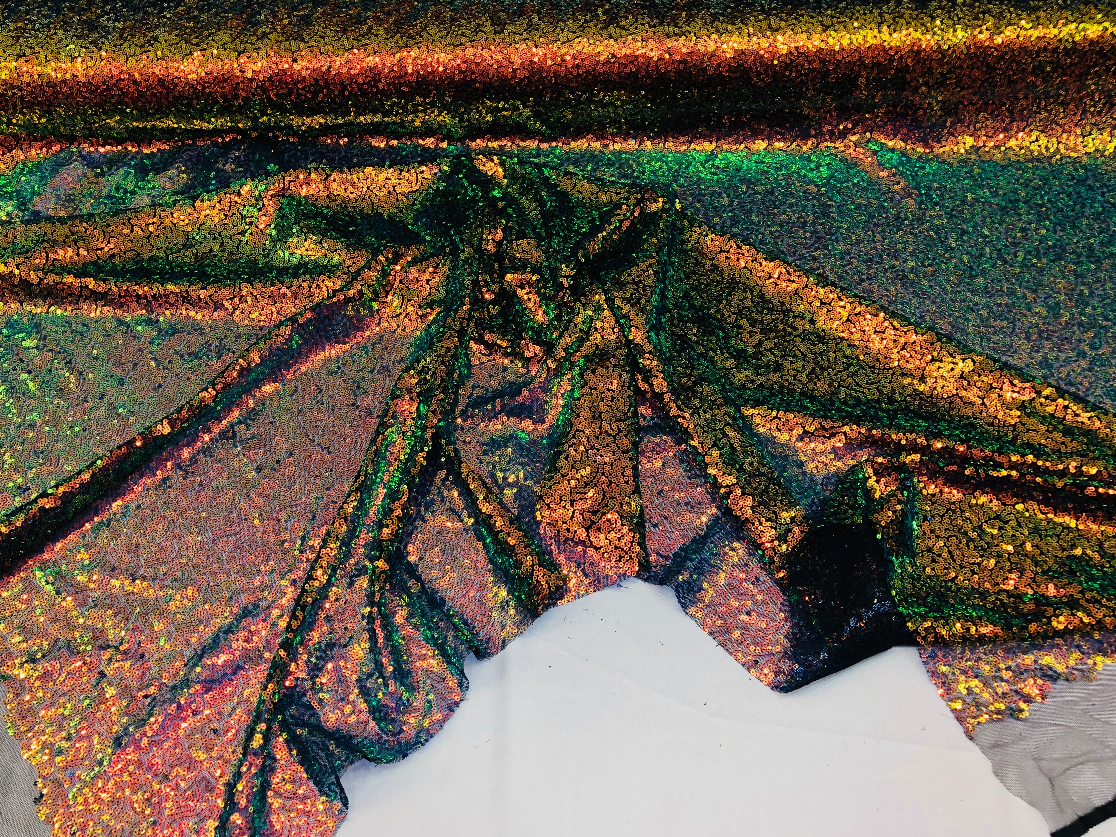 Mini Glitz Sequins - Iridescent Rainbow -  Stretch Shiny Sequins Mesh Fabric Sold By The Yard