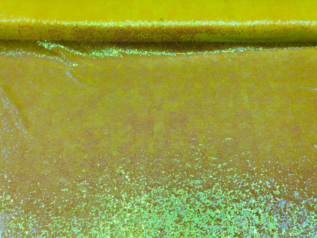 Mini Glitz Sequins - Neon Yellow -  Stretch Shiny Sequins Mesh Fabric Sold By The Yard