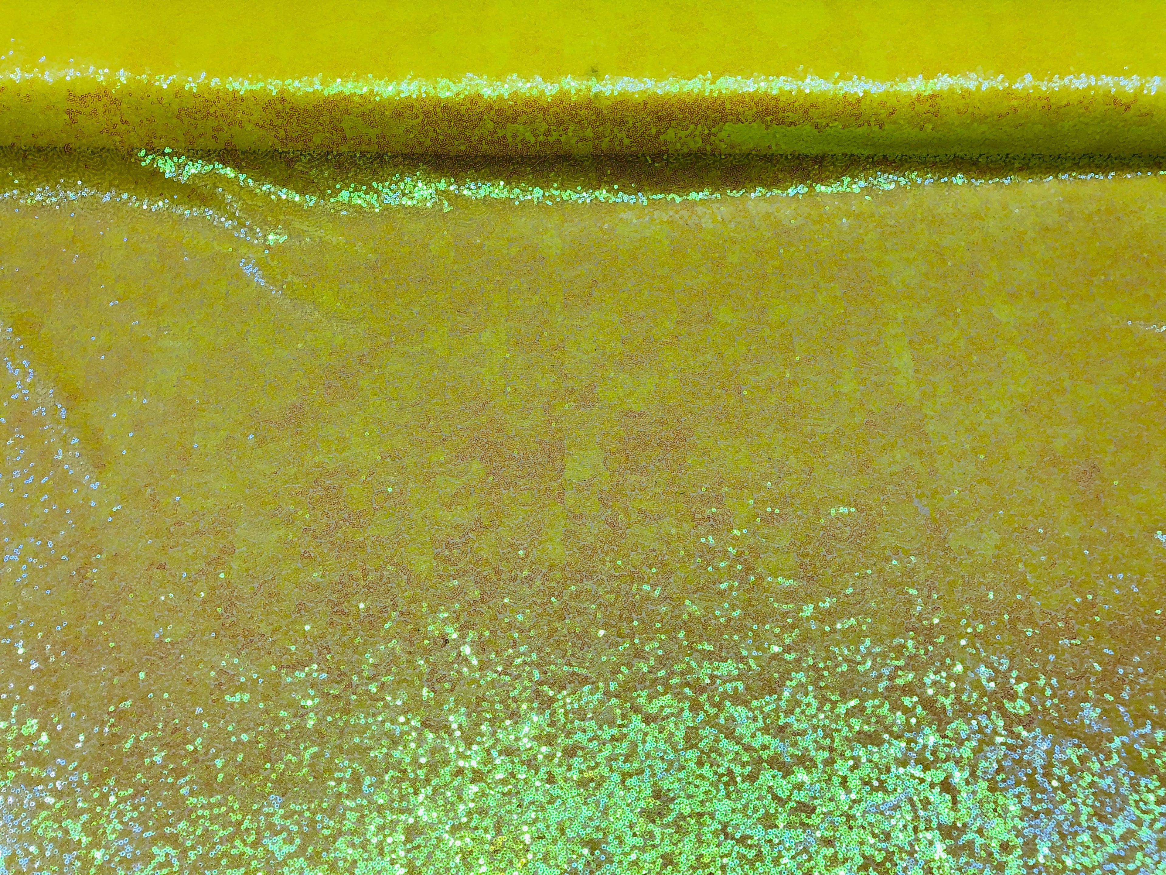 Mini Glitz Sequins - Neon Yellow -  Stretch Shiny Sequins Mesh Fabric Sold By The Yard