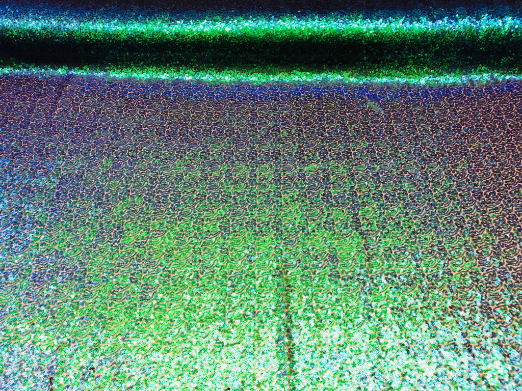 Mini Glitz Sequins - Jade Blue / Green -  Stretch Shiny Sequins Mesh Fabric Sold By The Yard