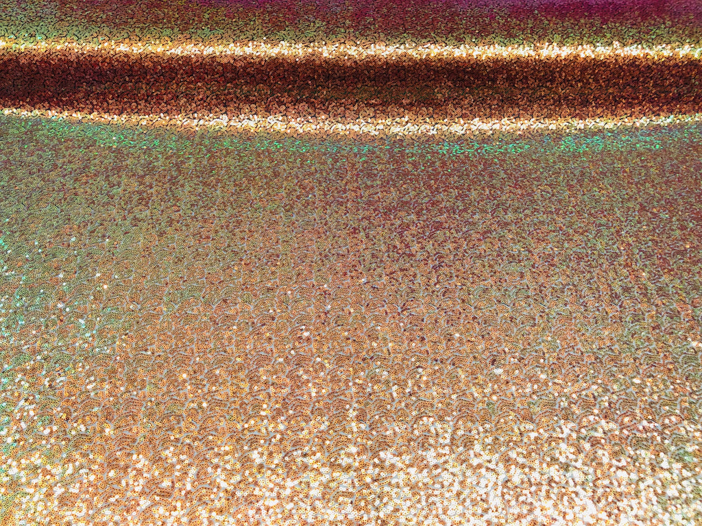 Mini Glitz Sequins - Iridescent Orange -  Stretch Shiny Sequins Mesh Fabric Sold By The Yard