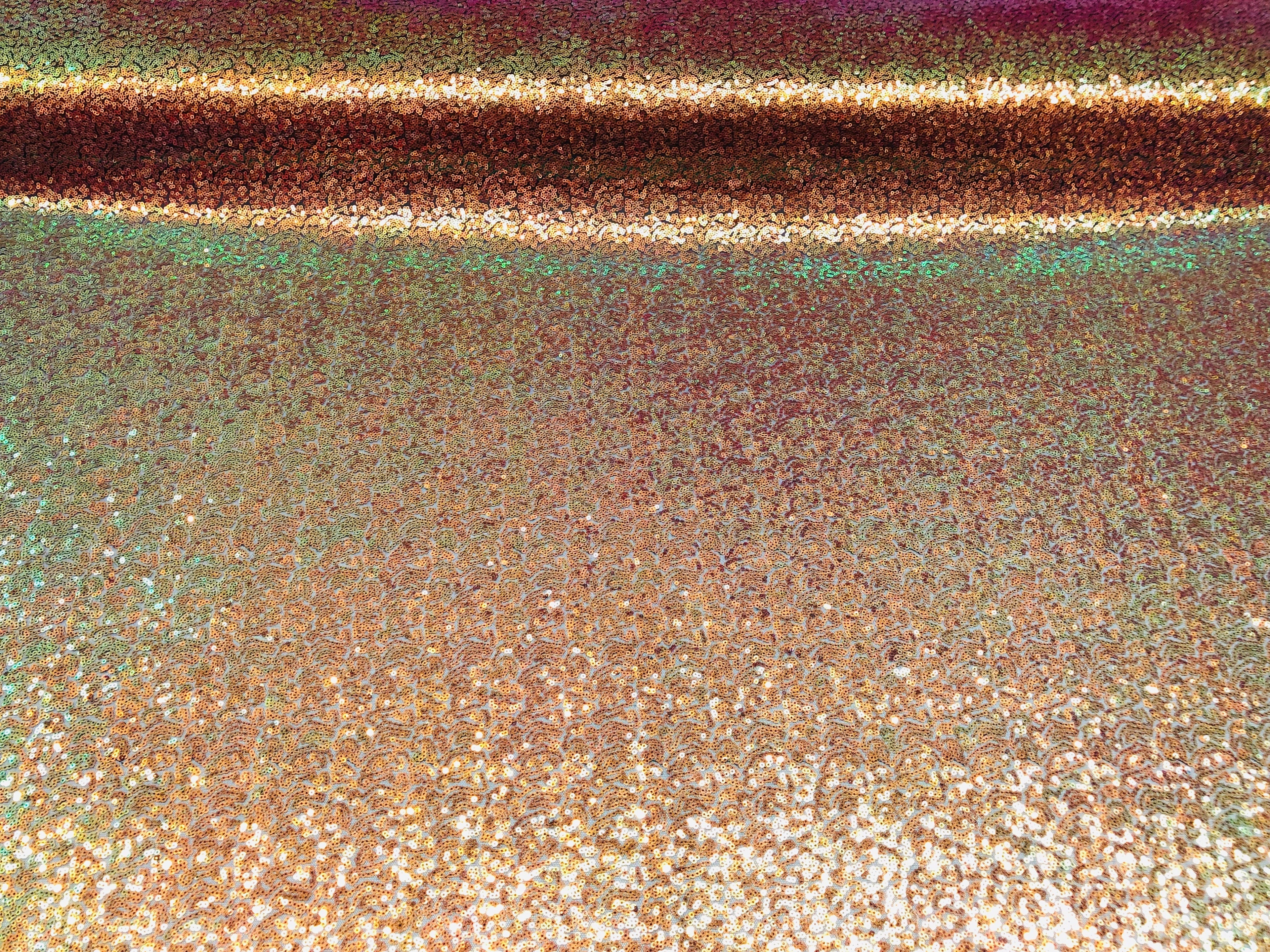 Mini Glitz Sequins - Iridescent Orange -  Stretch Shiny Sequins Mesh Fabric Sold By The Yard