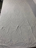 Geometric Sequins Fabric with 4 Way Stretch White Elegant Lace Fabrics Sold By The Yard