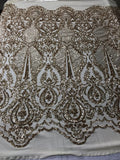 Fancy Design Sequins Fabric with 4 Way Stretch - Gold -  Beautiful Fabrics Sold By The Yard